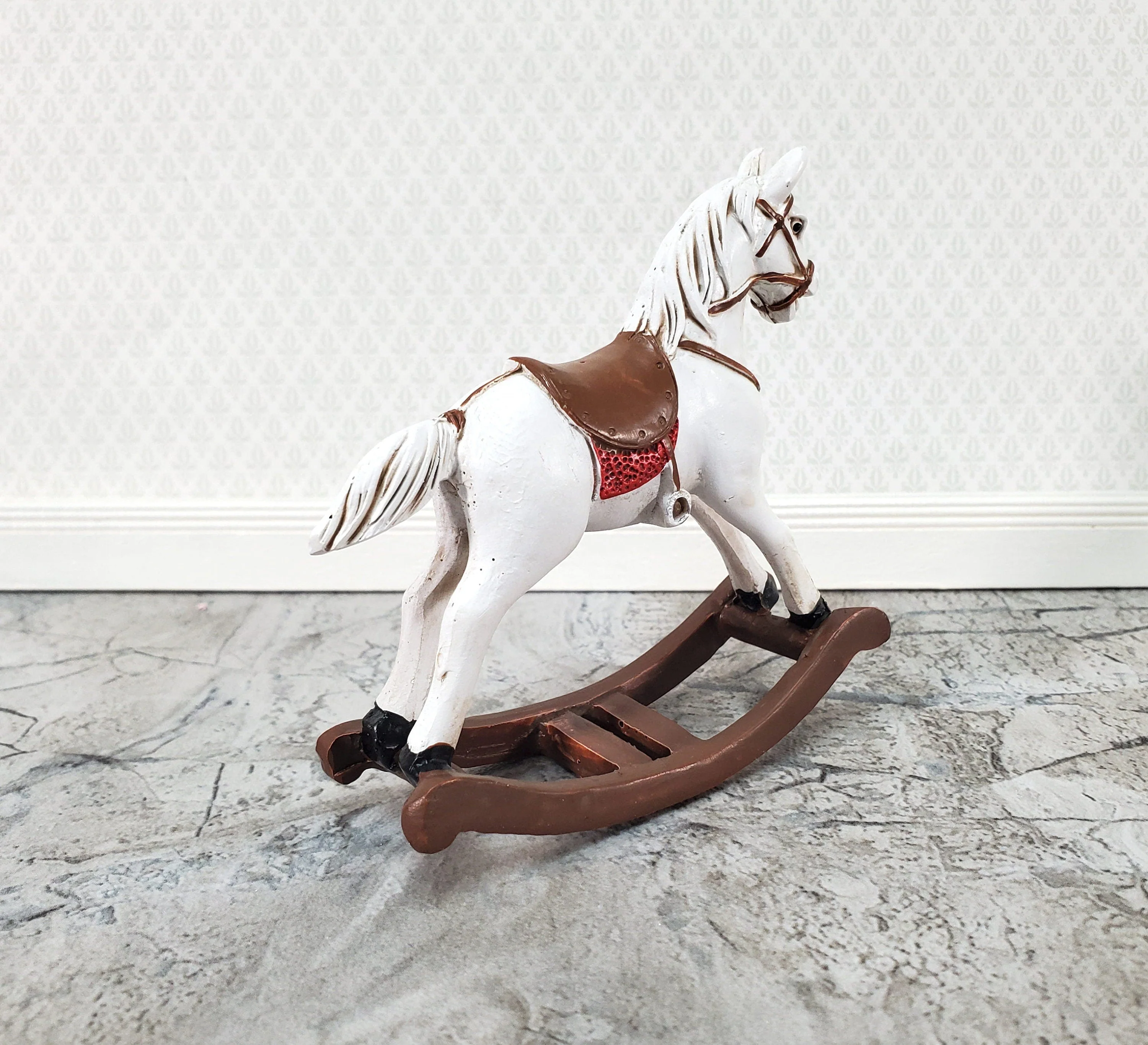 Dollhouse Rocking Horse Large Cast Resin 1:12 Scale Toy for Nursery or Kids Bedroom - Image 2