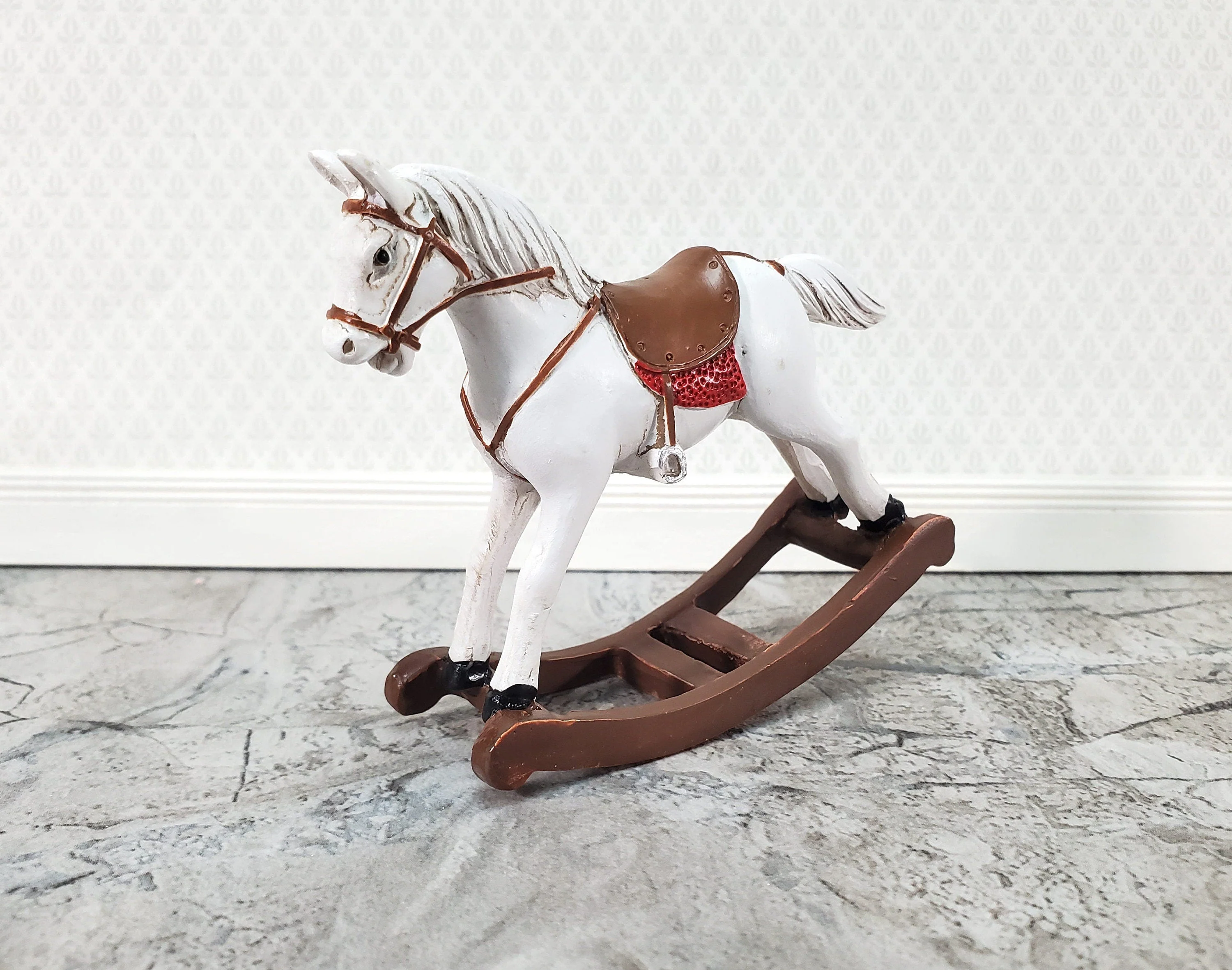 Dollhouse Rocking Horse Large Cast Resin 1:12 Scale Toy for Nursery or Kids Bedroom - Image 5