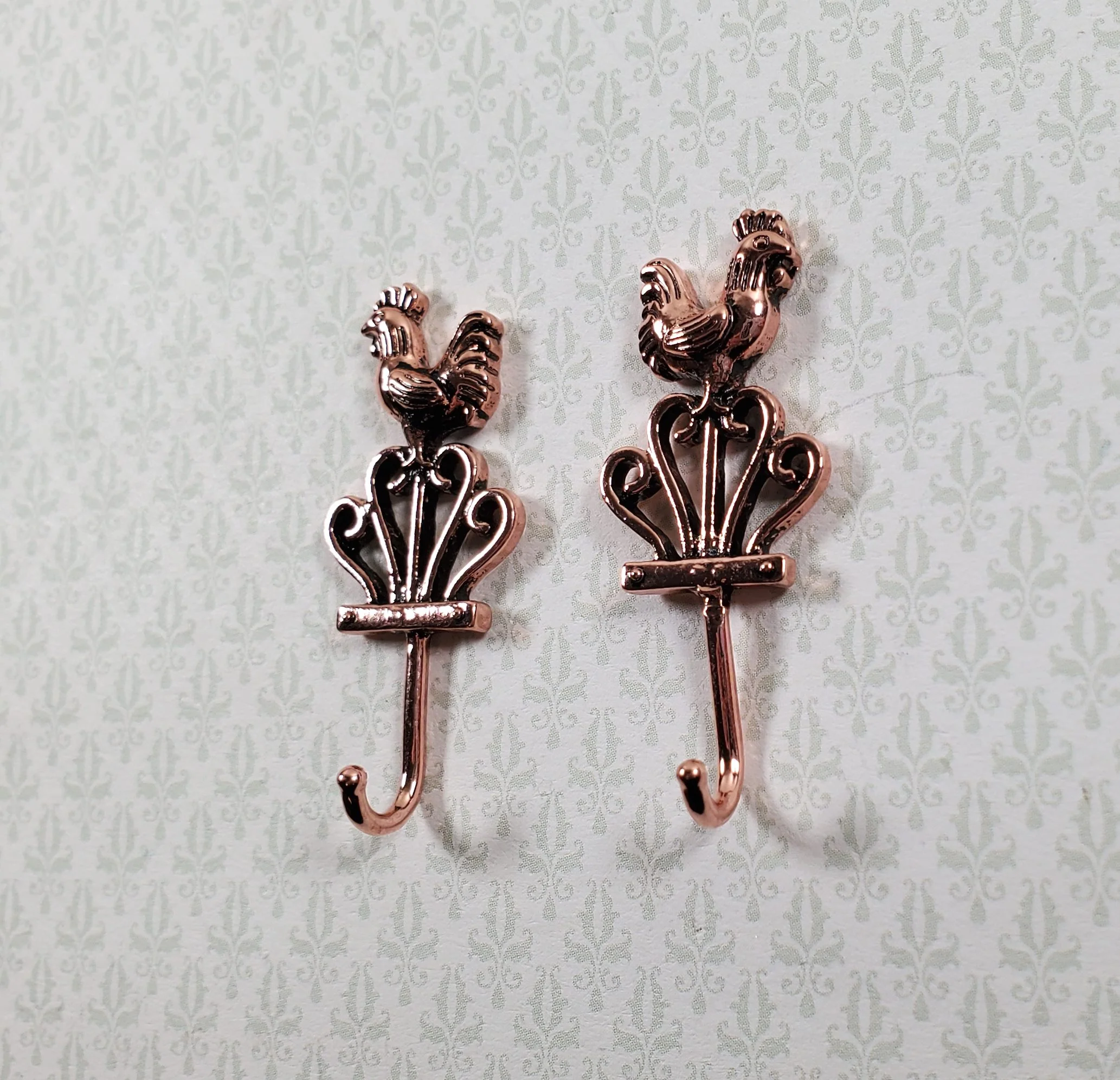 Dollhouse Rooster Wall Hooks Hangers for Towels 1:12 Scale Miniature Metal - Image 2