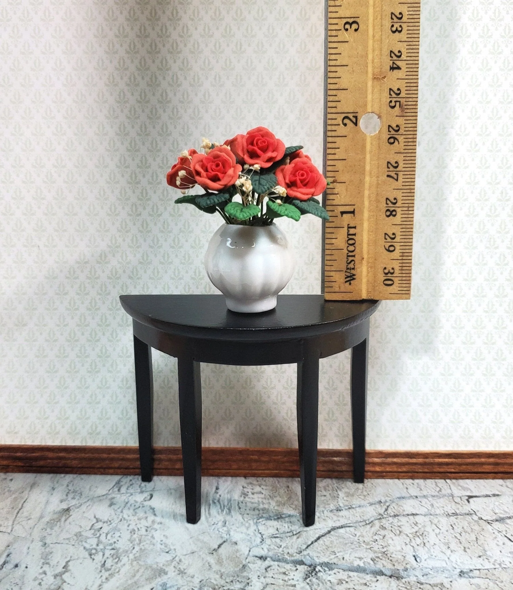 Dollhouse Roses Half Dozen in Ceramic White Vase 1:12 Scale Miniature Flowers - Image 4