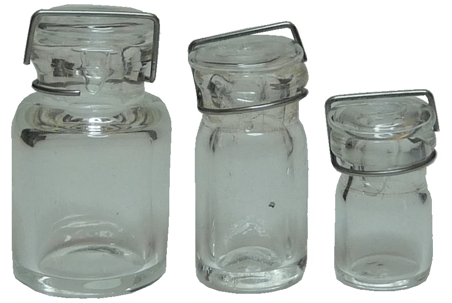 Dollhouse Round Glass Canning Jars Clear Set of 3 1:12 Scale Miniature