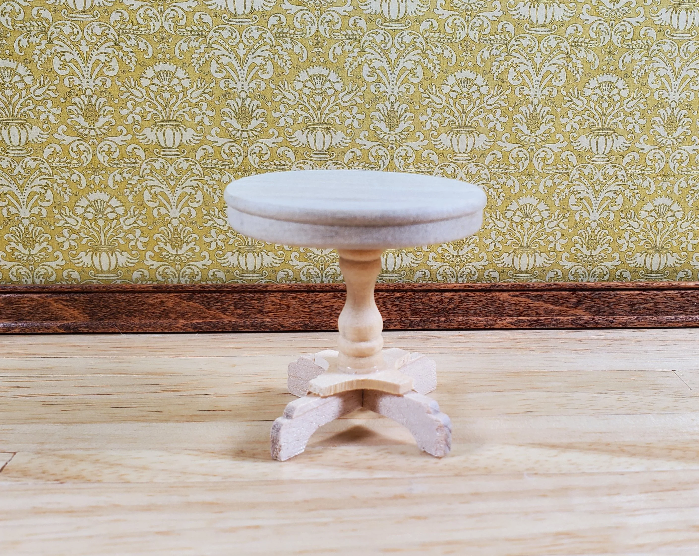 Dollhouse Round Side Table Unvarnished Wood 1:12 Scale Miniature Furniture - Image 2