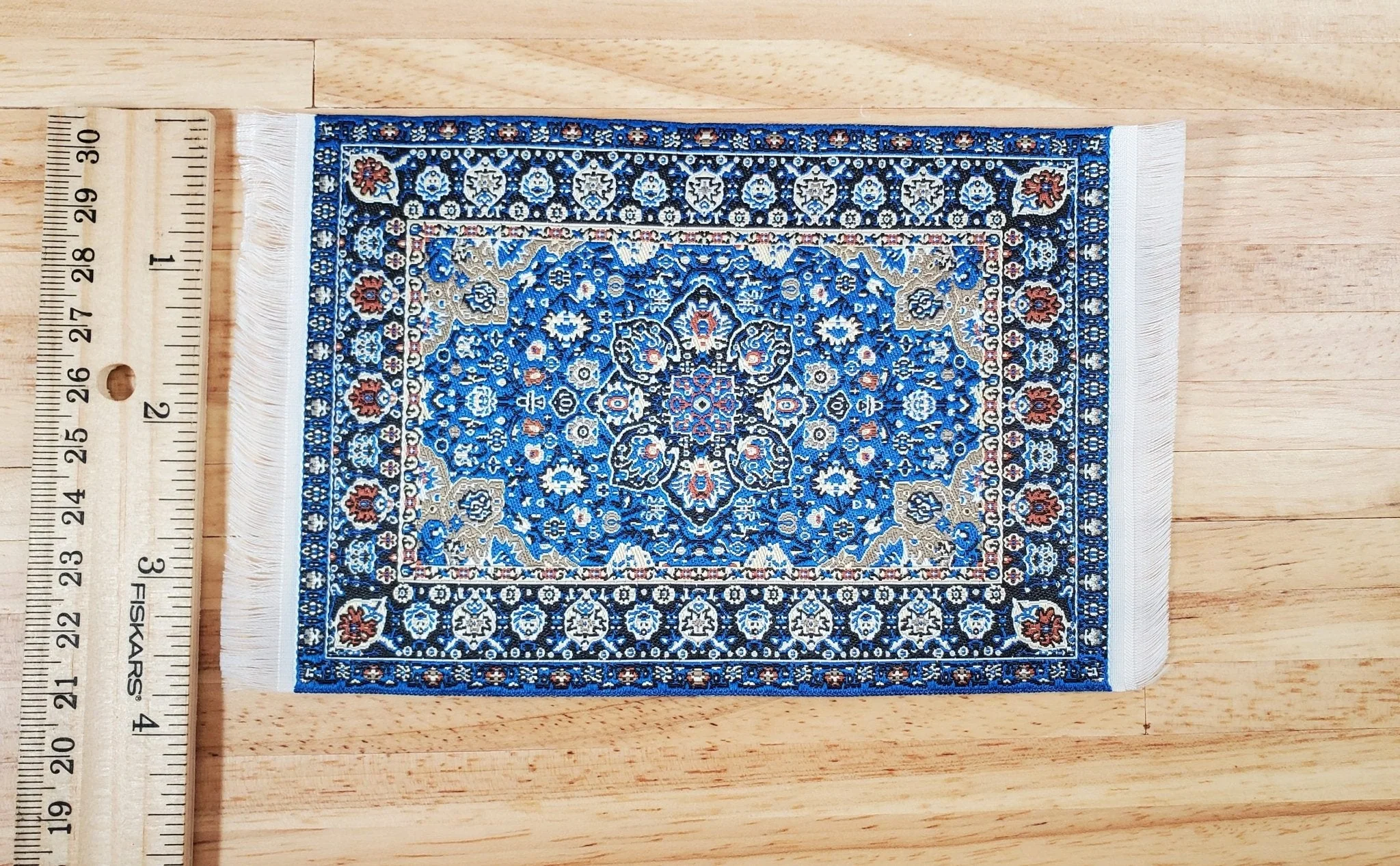 Dollhouse Rug Blue Navy Rust Beige 6" x 3 3/4" Woven Fabric 1:12 Scale Miniature - Image 4