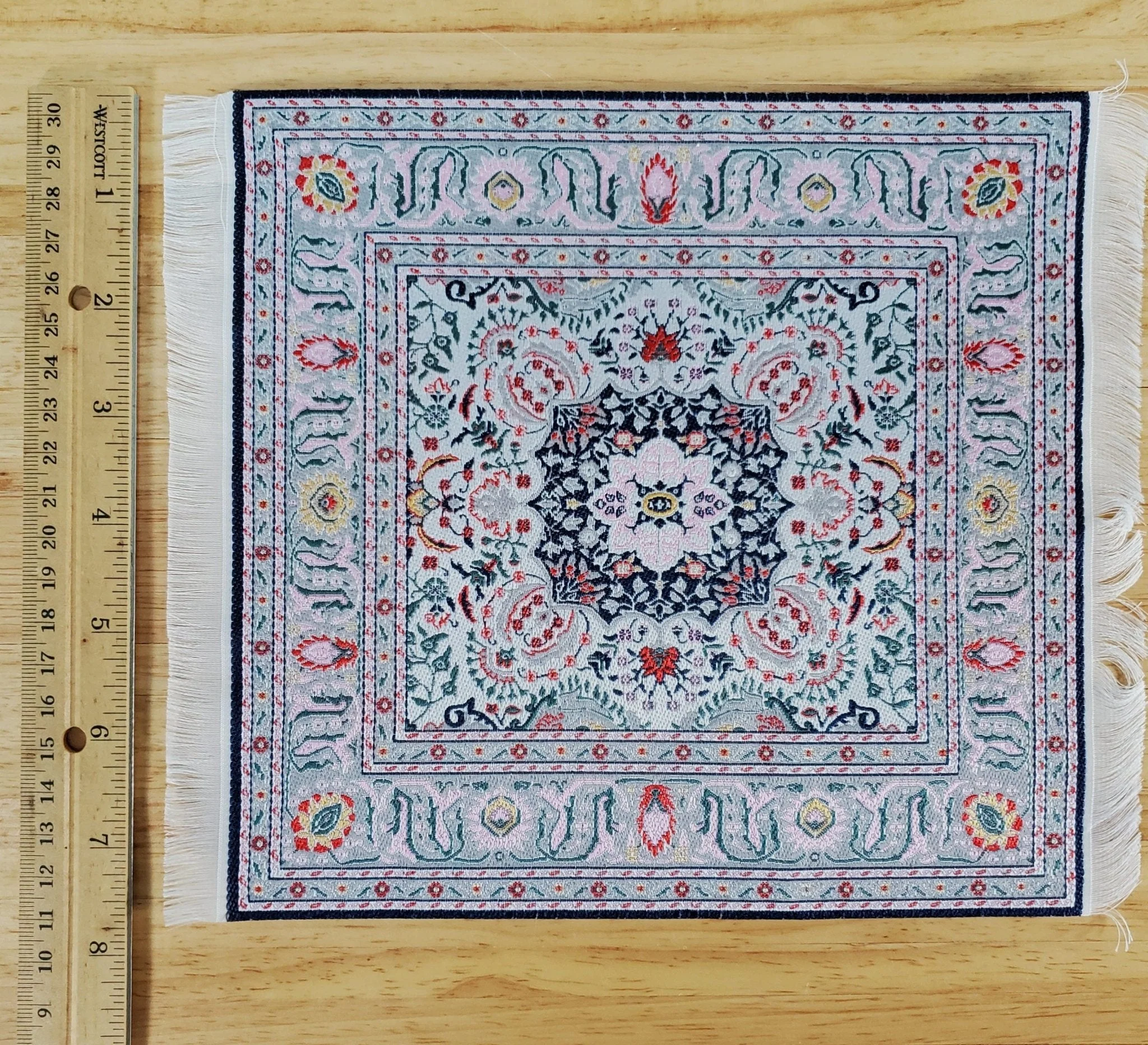 Dollhouse Rug Large Fabric Square Turkish Style Pink Gray 1:12 Scale Miniature Carpet - Image 3