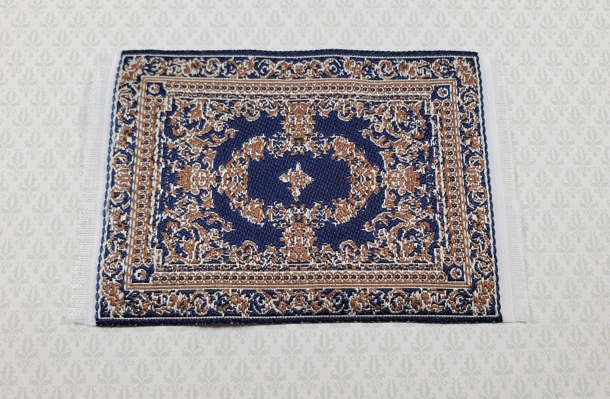 Dollhouse Rug Small HALF SCALE Fabric Navy Blue 4" x 2 1/2" 1:24 Miniature