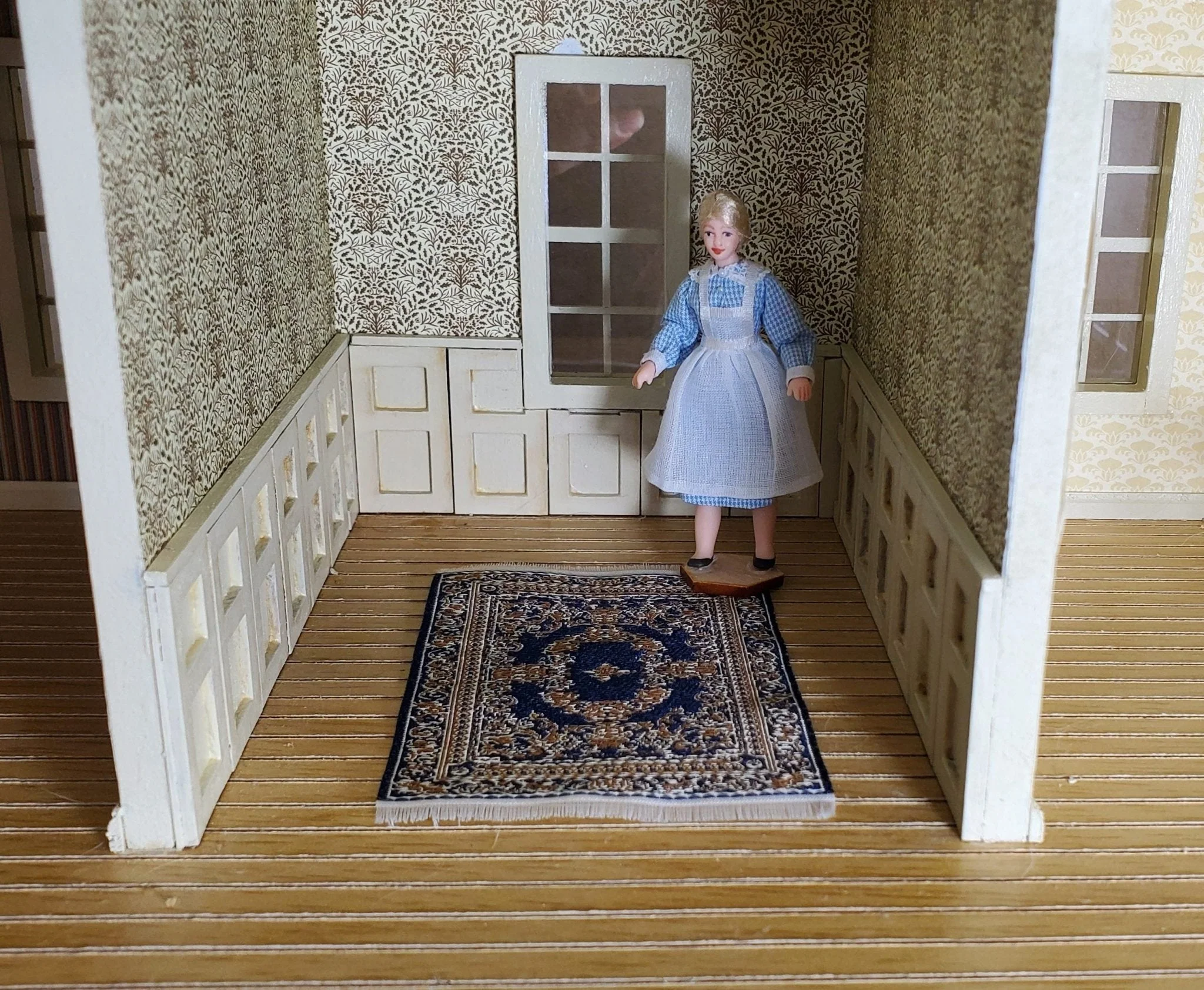 Dollhouse Rug Small HALF SCALE Fabric Navy Blue 4" x 2 1/2" 1:24 Miniature - Image 2