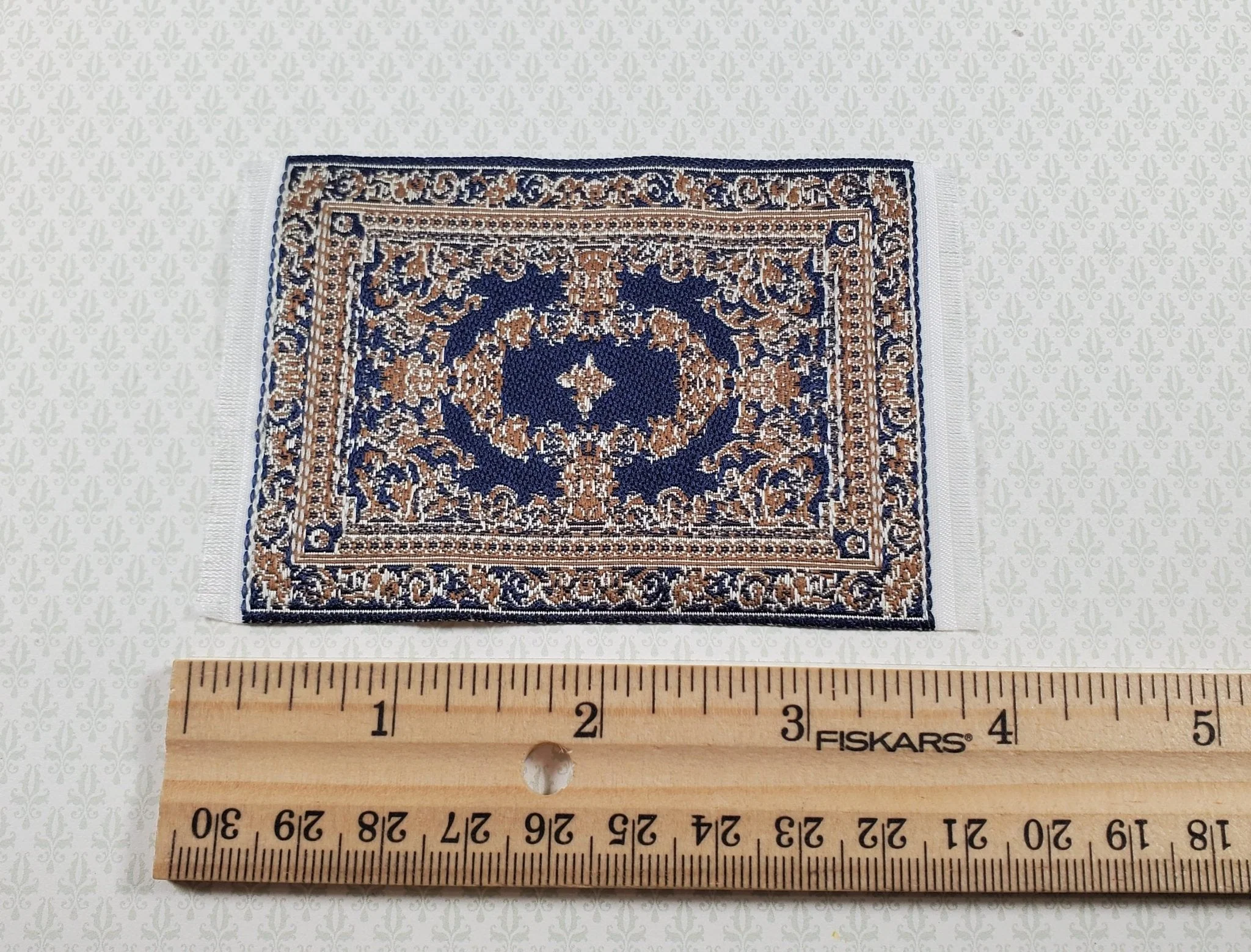 Dollhouse Rug Small HALF SCALE Fabric Navy Blue 4" x 2 1/2" 1:24 Miniature - Image 3