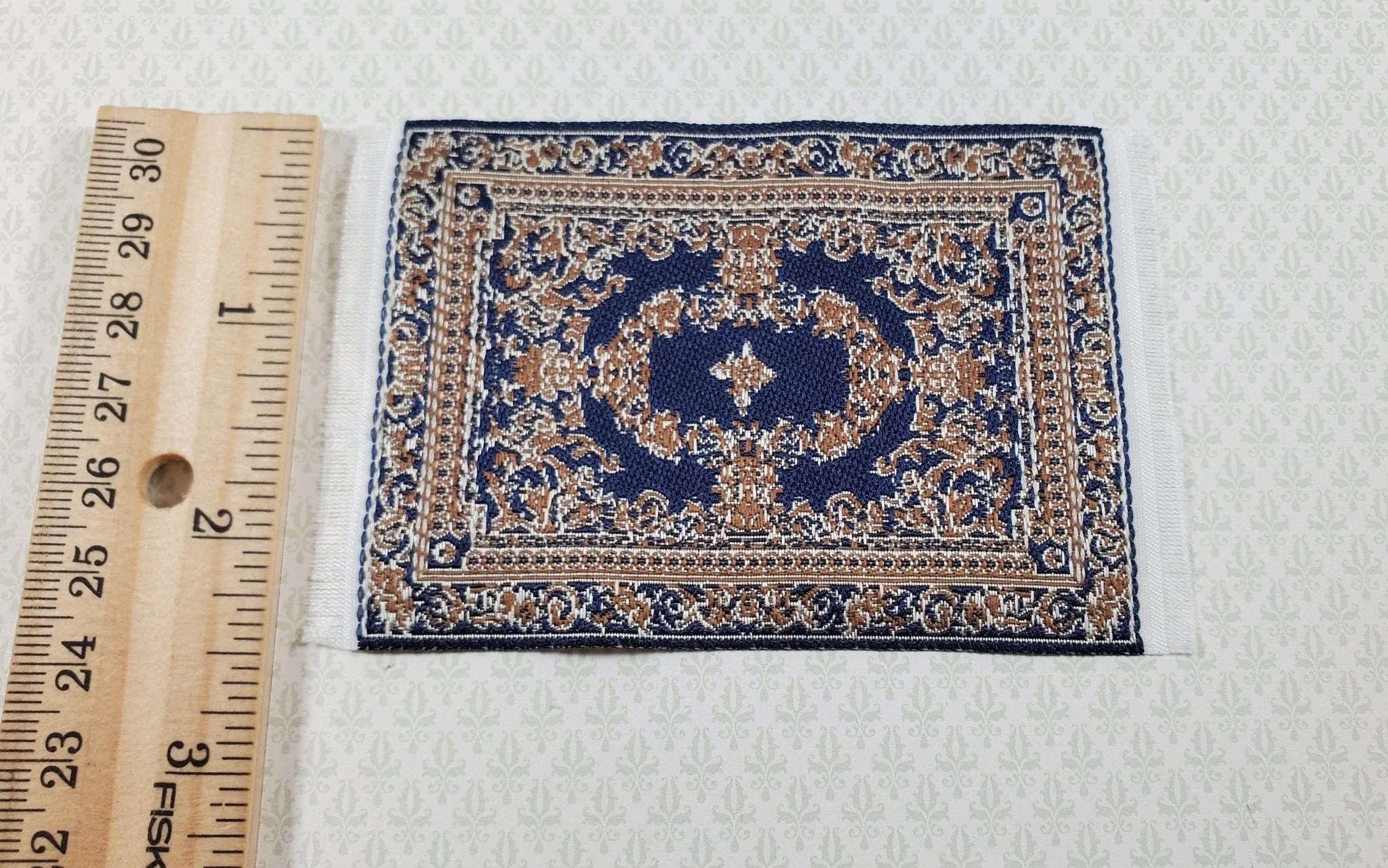 Dollhouse Rug Small HALF SCALE Fabric Navy Blue 4" x 2 1/2" 1:24 Miniature - Image 4