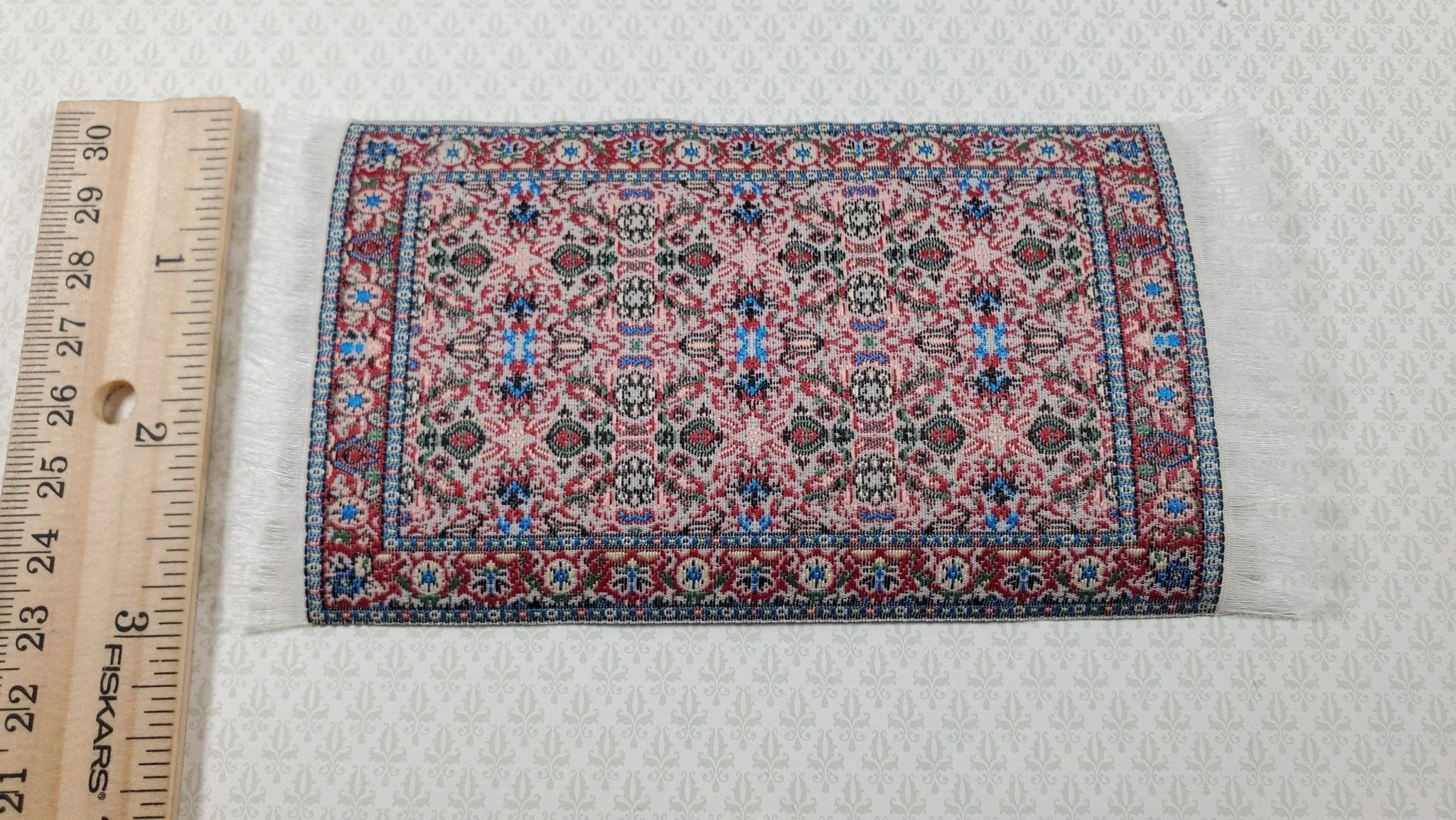 Dollhouse Rug Small Rust Green Black 5.50" x 3" 1:12 Miniature Carpet - Image 4