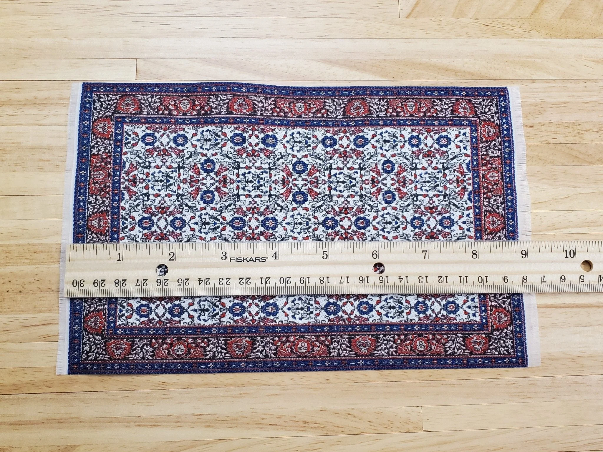 Dollhouse Rug Woven Fabric Large Blue Red 9 1/4" x 5 3/4" 1:12 Scale Miniature - Image 3