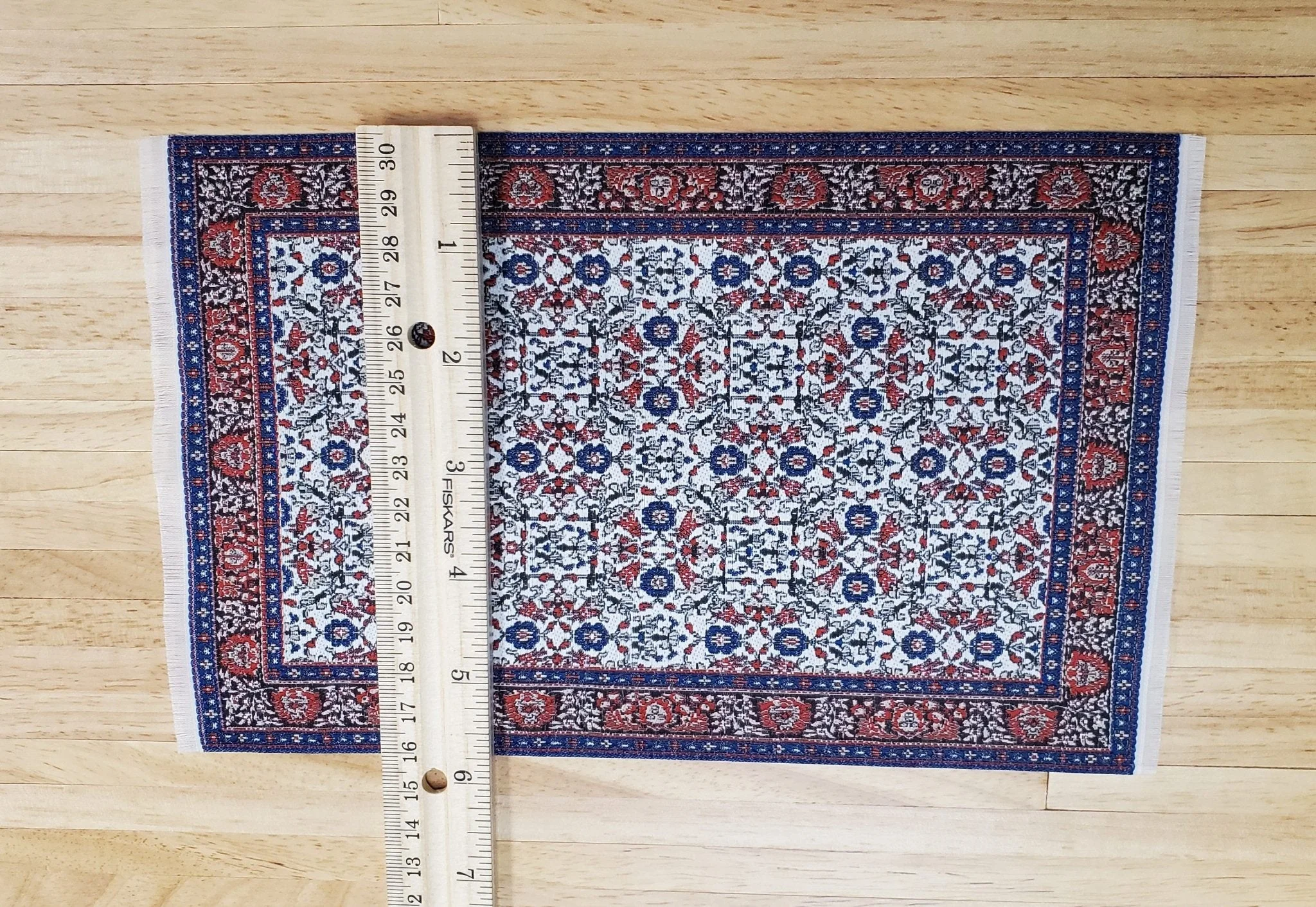 Dollhouse Rug Woven Fabric Large Blue Red 9 1/4" x 5 3/4" 1:12 Scale Miniature - Image 4