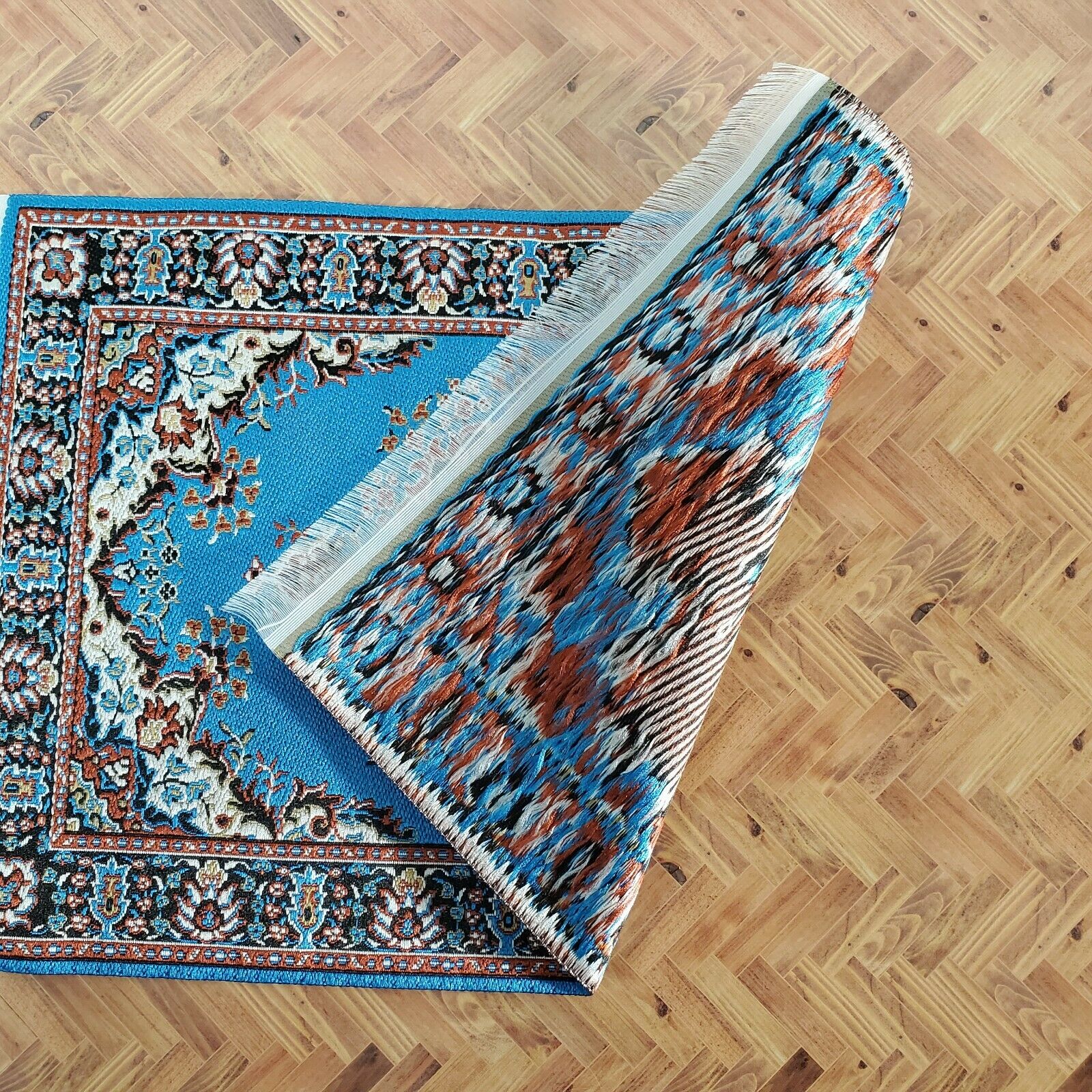 Dollhouse Rug Woven Fabric Large Bright Blue 9" x 6" 1:12 Scale Miniature - Image 3