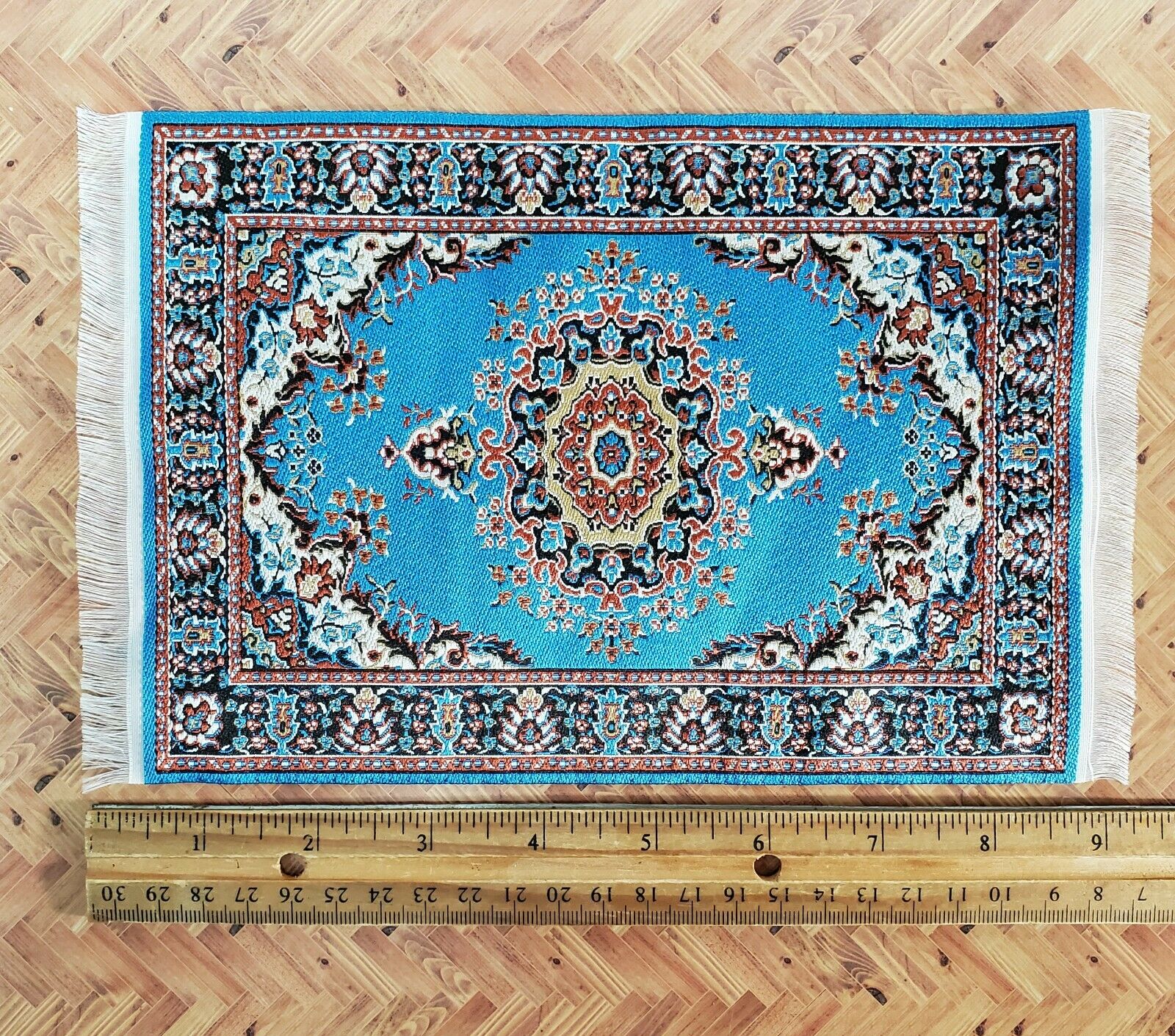 Dollhouse Rug Woven Fabric Large Bright Blue 9" x 6" 1:12 Scale Miniature - Image 4