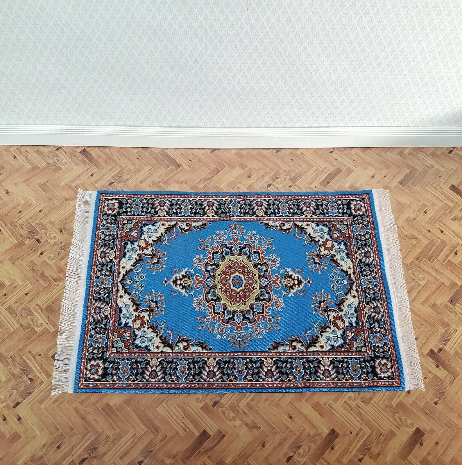 Dollhouse Rug Woven Fabric Large Bright Blue 9" x 6" 1:12 Scale Miniature - Image 7