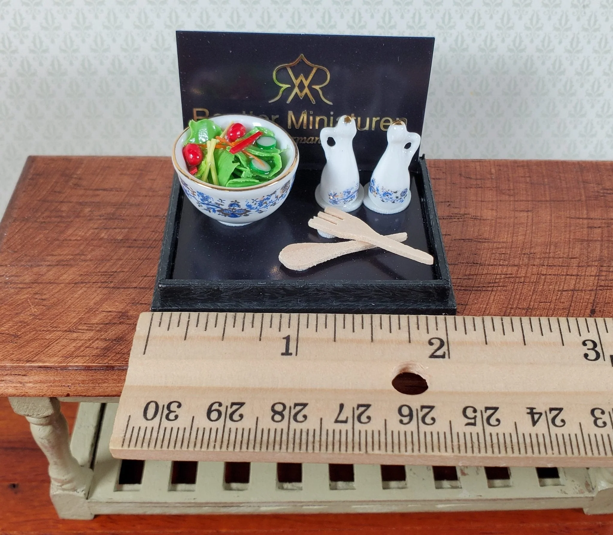 Dollhouse Salad Serving Set by Reutter Porcelain Blue Onion Design 1:12 Scale - Image 3