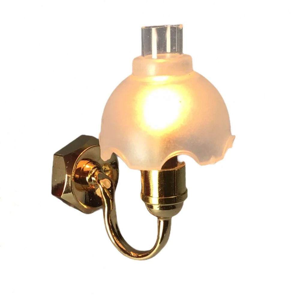 Dollhouse Sconce Single Flower Fluted Frosted Gold 12 Volt w/Plug 1:12 Scale - Image 2