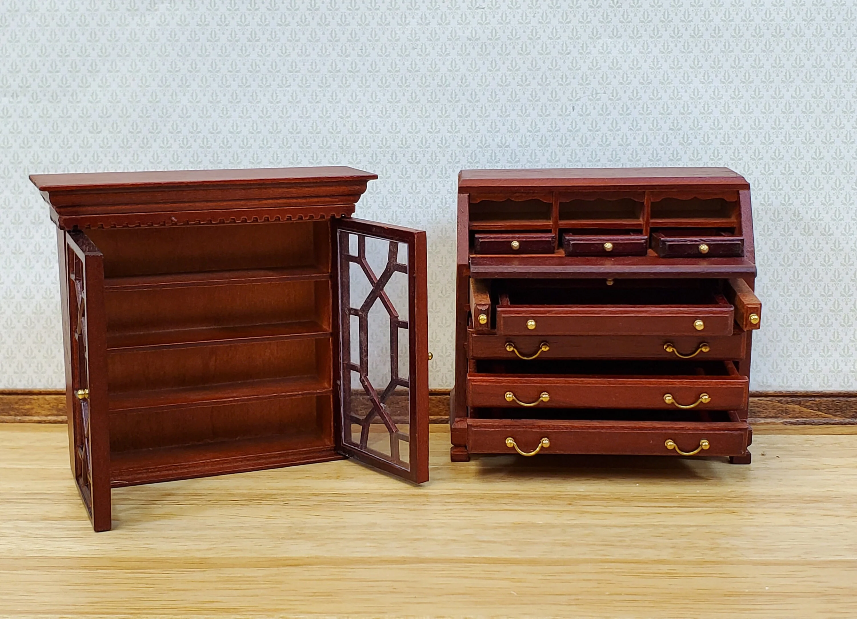 Dollhouse Secretary Writing Desk w/ Upper Cabinet 2 Pieces 1:12 Scale Furniture - Image 3