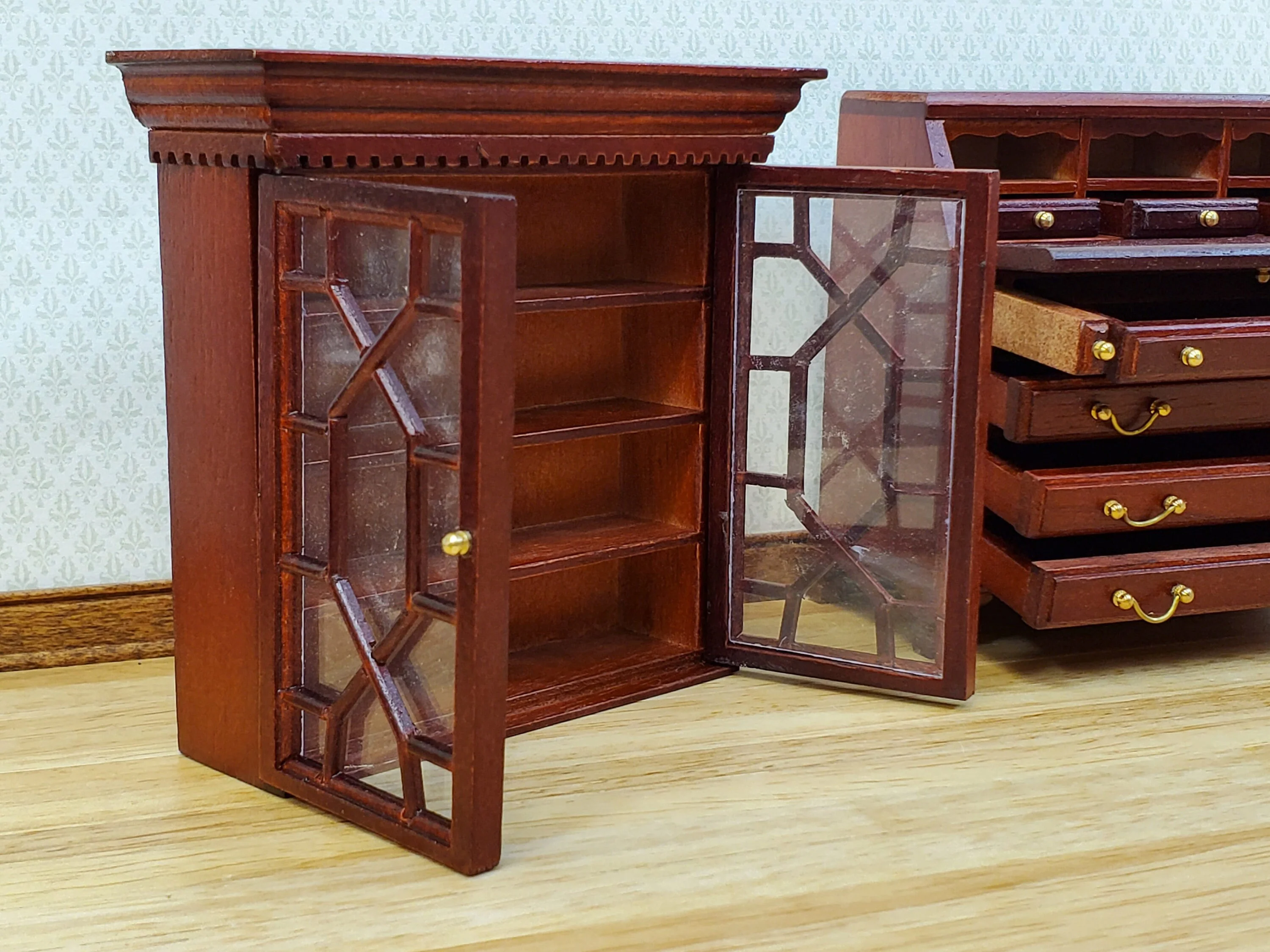 Dollhouse Secretary Writing Desk w/ Upper Cabinet 2 Pieces 1:12 Scale Furniture - Image 4