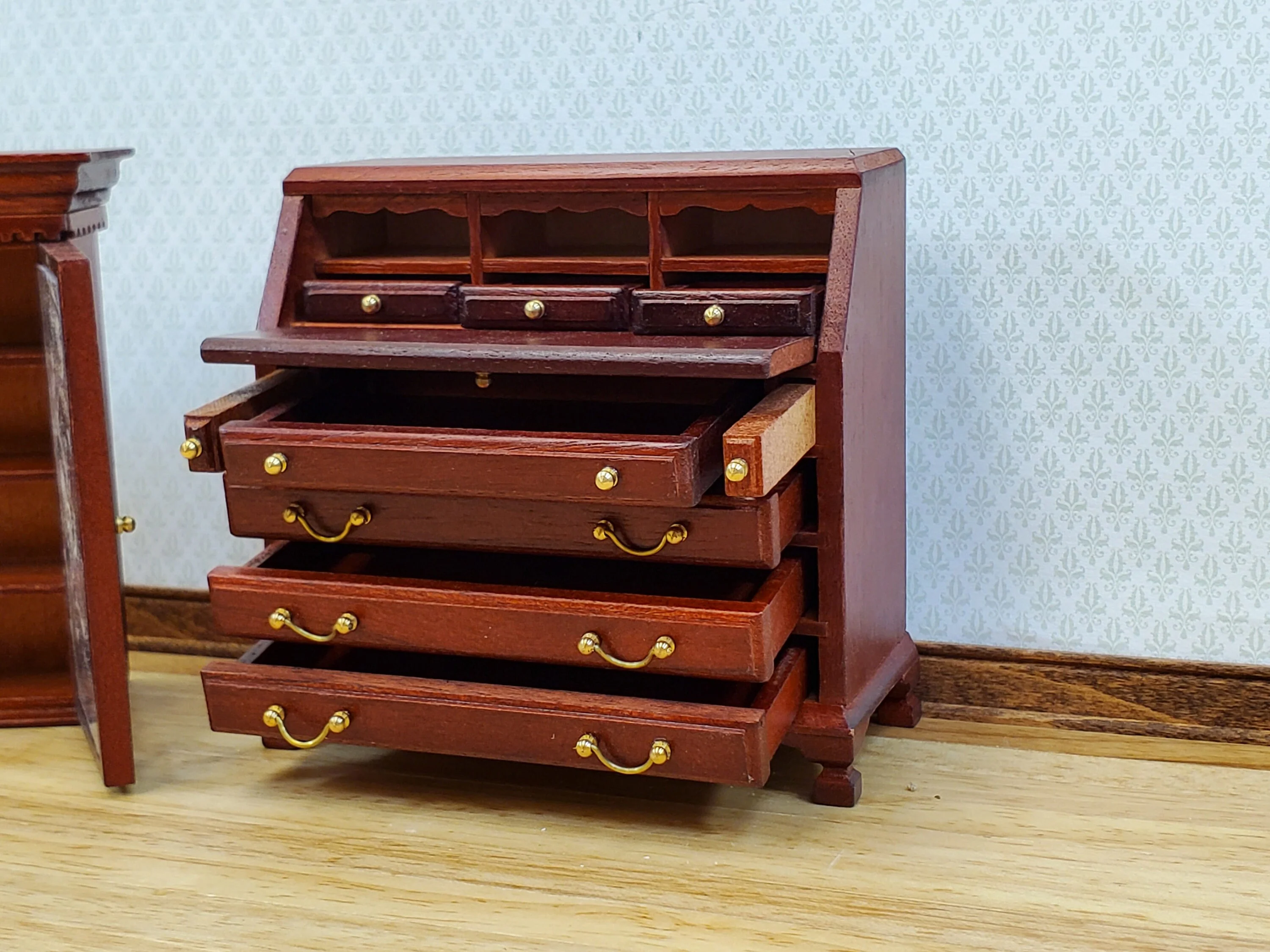 Dollhouse Secretary Writing Desk w/ Upper Cabinet 2 Pieces 1:12 Scale Furniture - Image 5