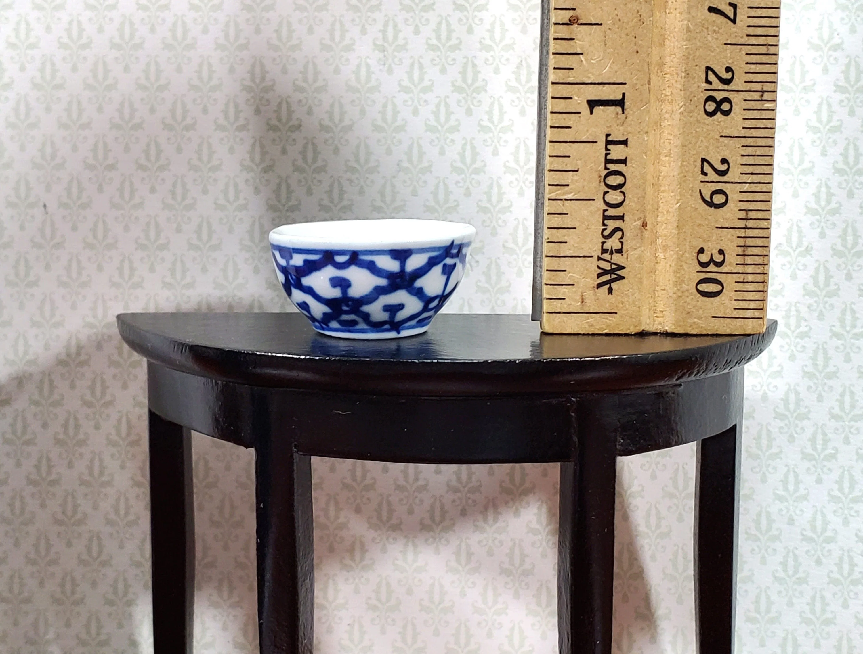 Dollhouse Serving Bowl Ceramic Blue & White Trellis Design 1:12 Scale Miniature Dishes Decor - Image 5