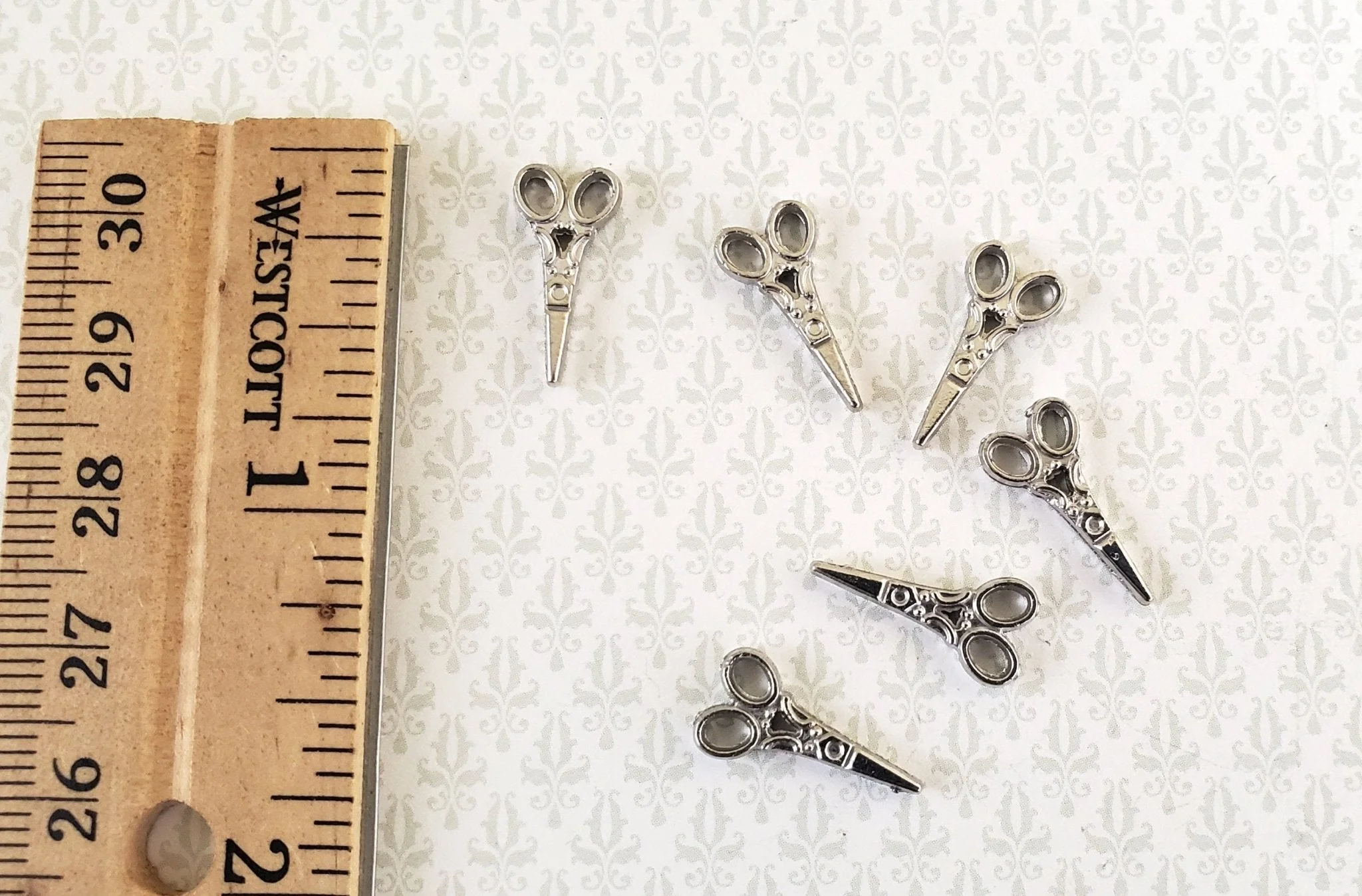 Dollhouse Sewing Scissors x6 Pair Fancy Silver Metal 1:12 Scale Accessories - Image 2