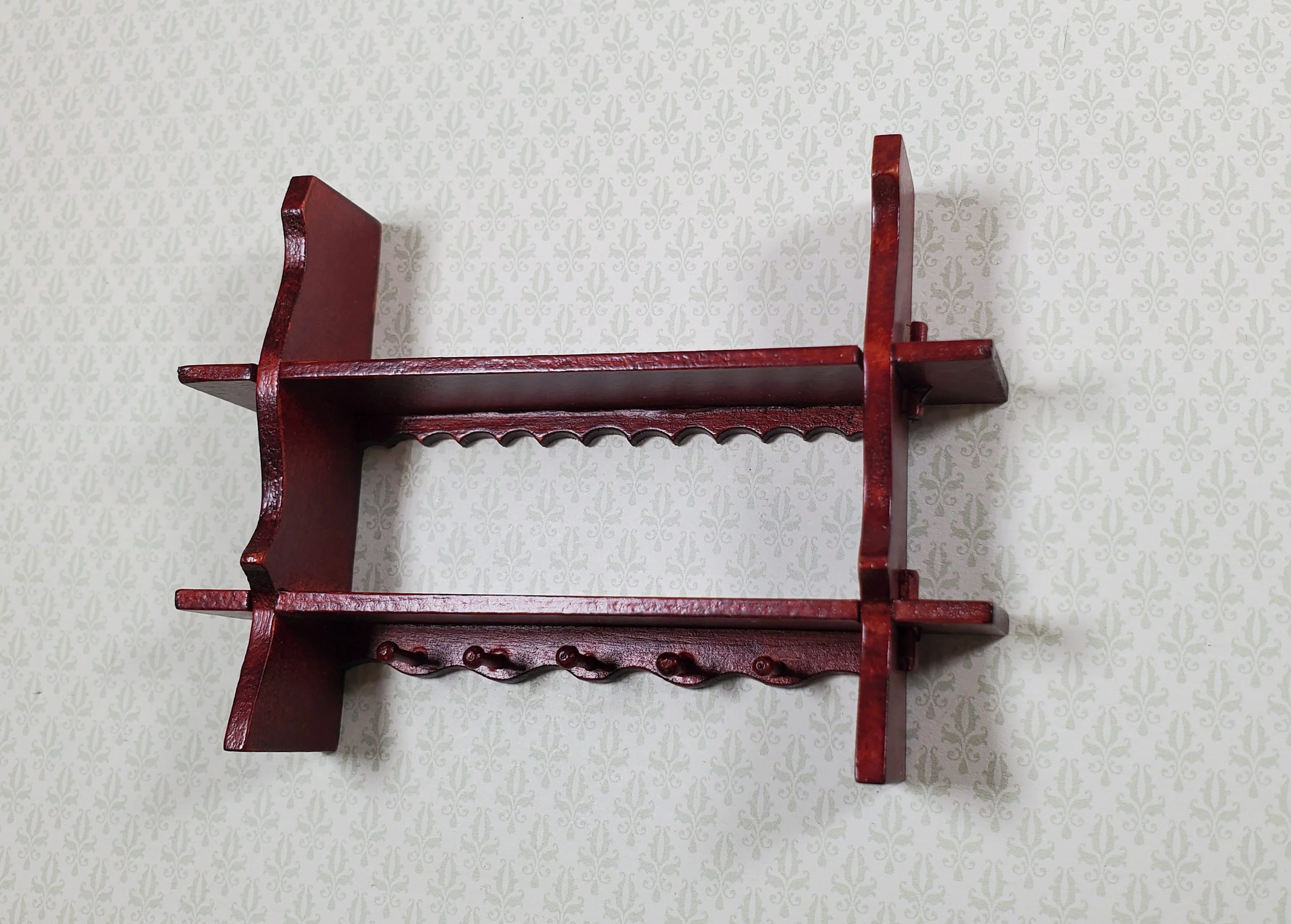 Dollhouse Shelf Kitchen with Pegs 1:12 Scale Miniature Mahogany Finish