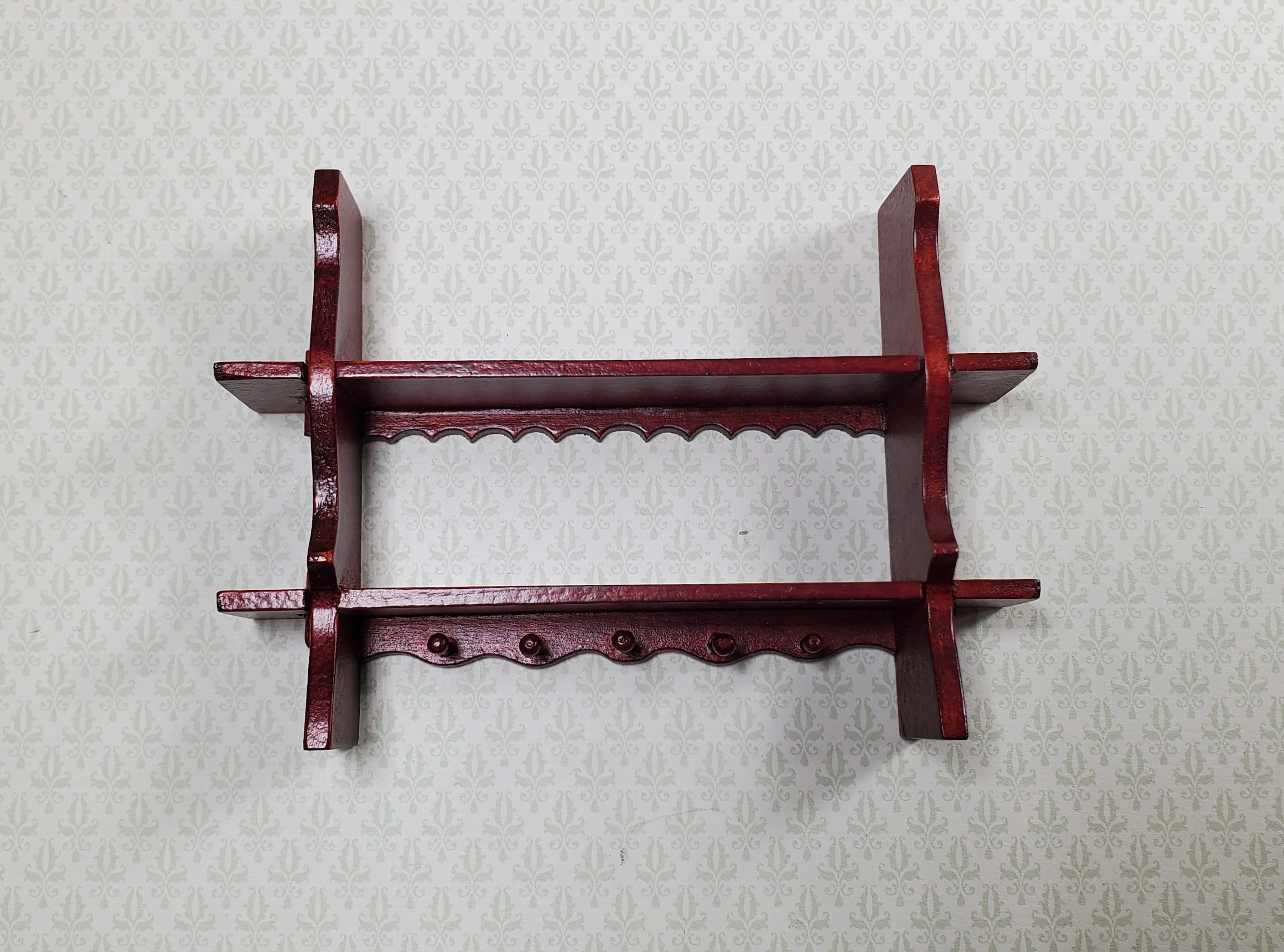 Dollhouse Shelf Kitchen with Pegs 1:12 Scale Miniature Mahogany Finish - Image 2