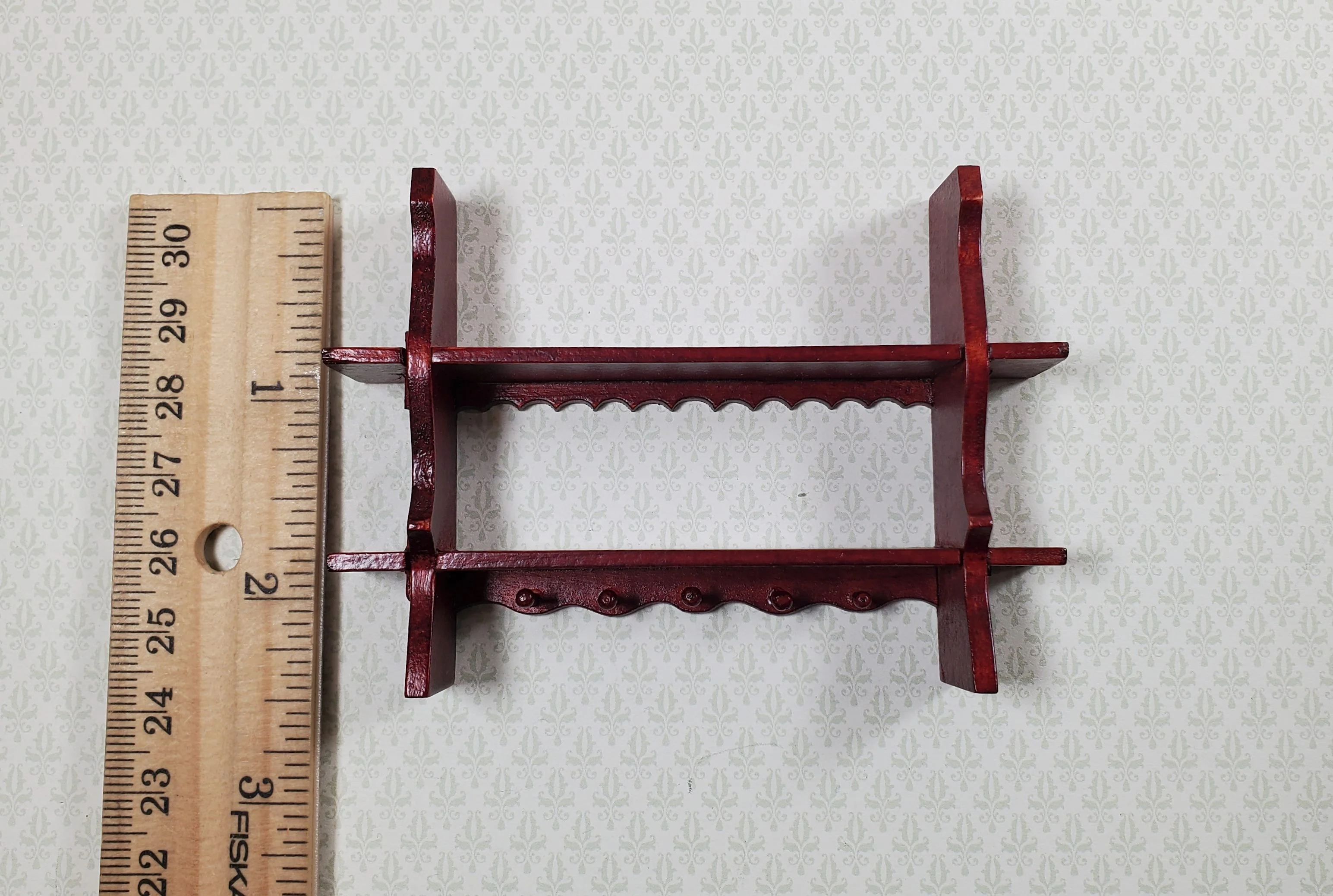 Dollhouse Shelf Kitchen with Pegs 1:12 Scale Miniature Mahogany Finish - Image 3