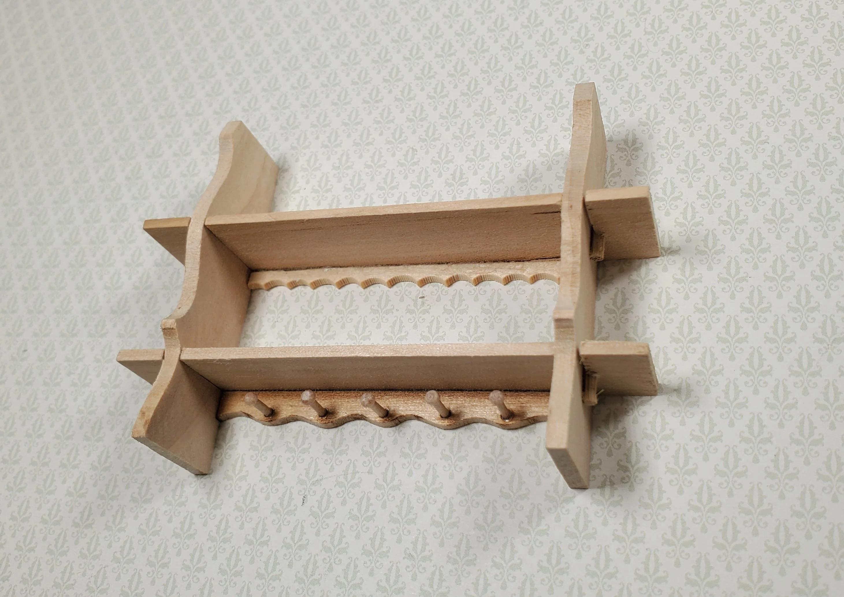 Dollhouse Shelf Kitchen with Pegs 1:12 Scale Miniature Unpainted Wood - Image 2