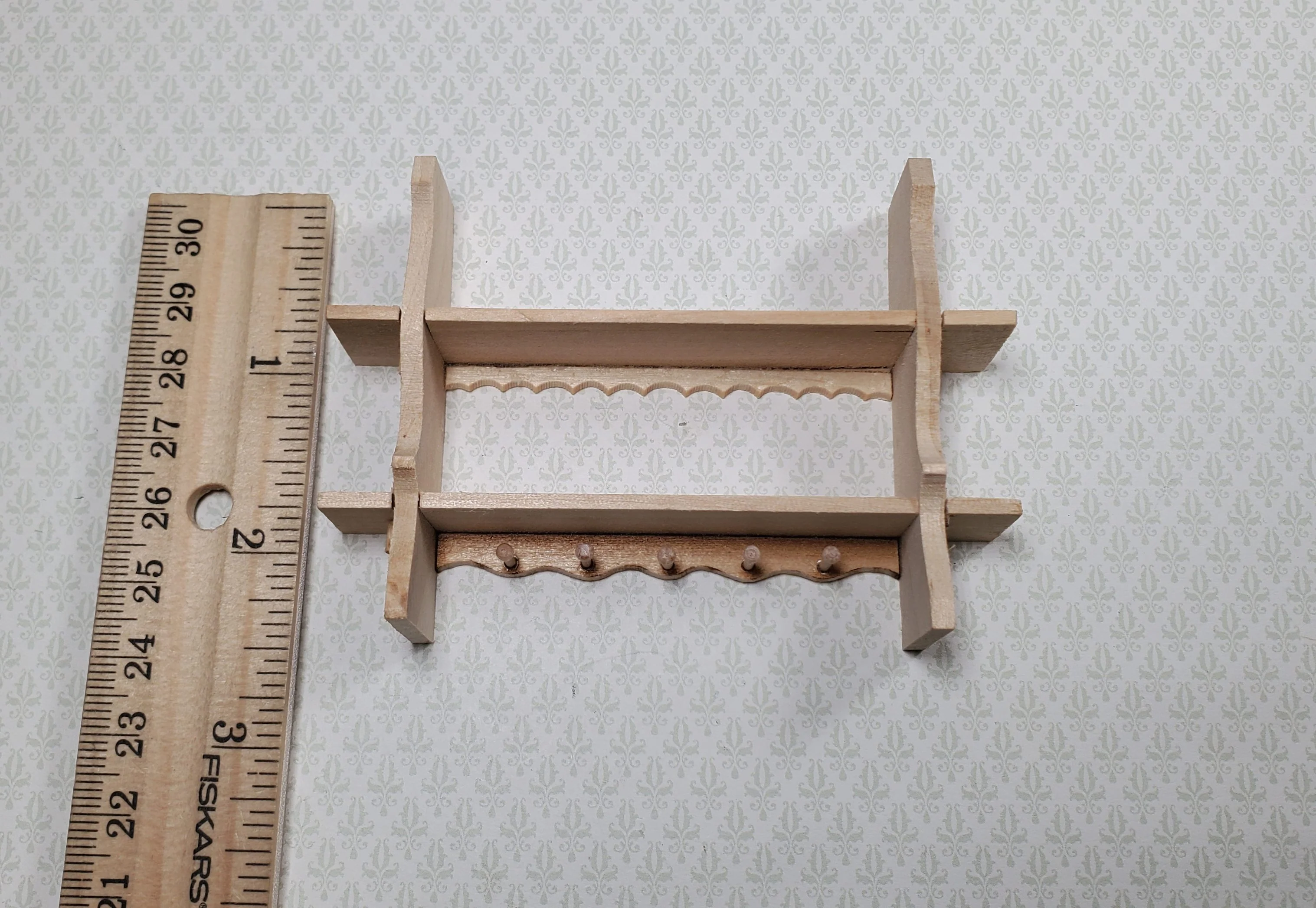 Dollhouse Shelf Kitchen with Pegs 1:12 Scale Miniature Unpainted Wood - Image 3