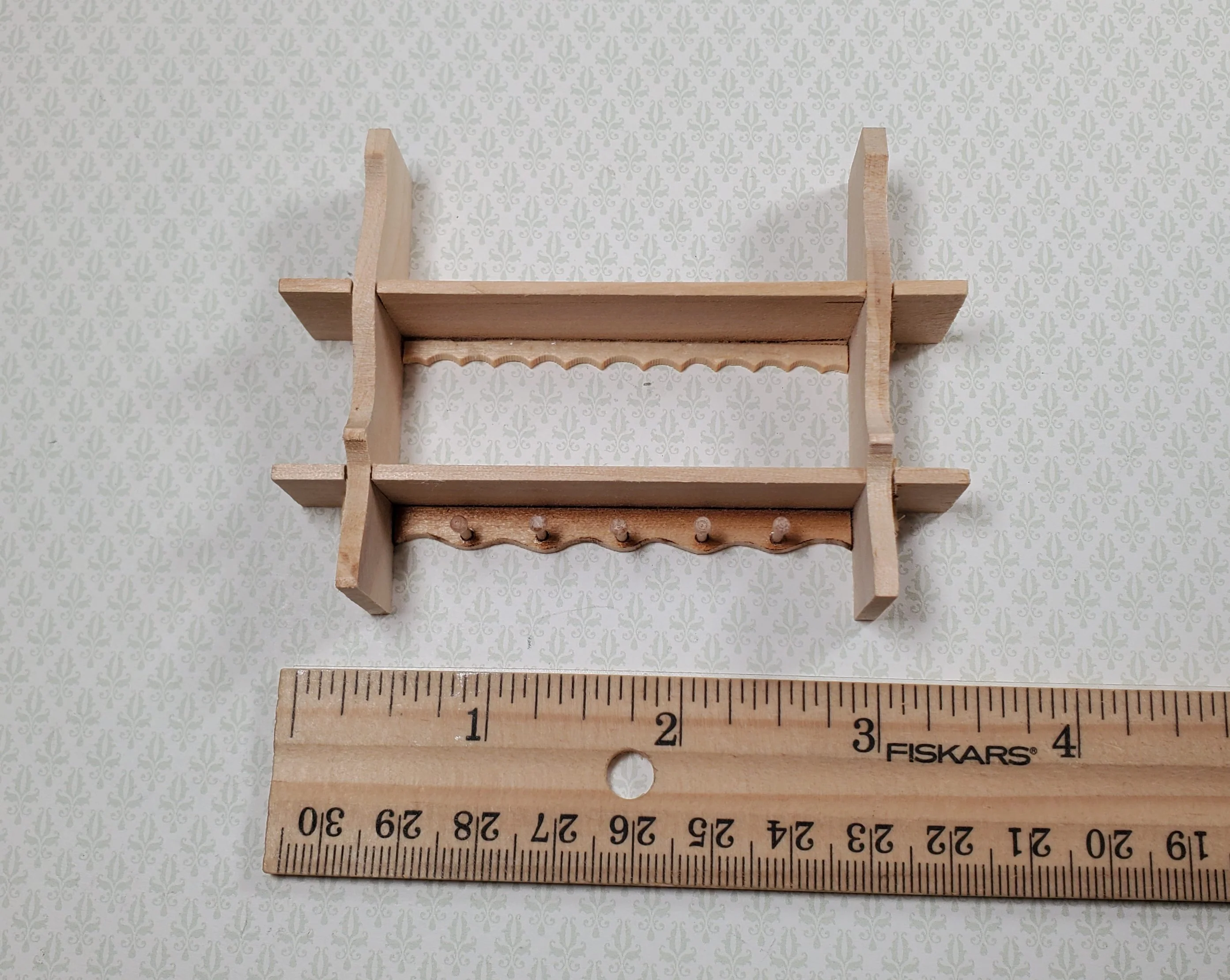 Dollhouse Shelf Kitchen with Pegs 1:12 Scale Miniature Unpainted Wood - Image 4