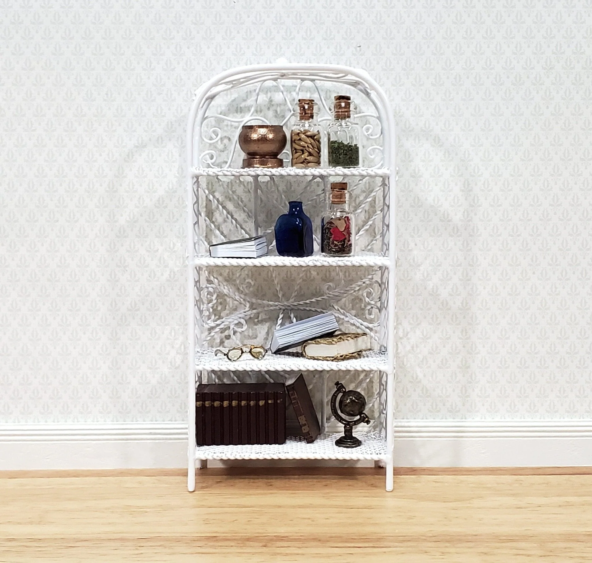 Dollhouse Shelves White Metal Wire Bookcase Bookshelf 1:12 Scale Miniature or Fairy Garden - Image 3