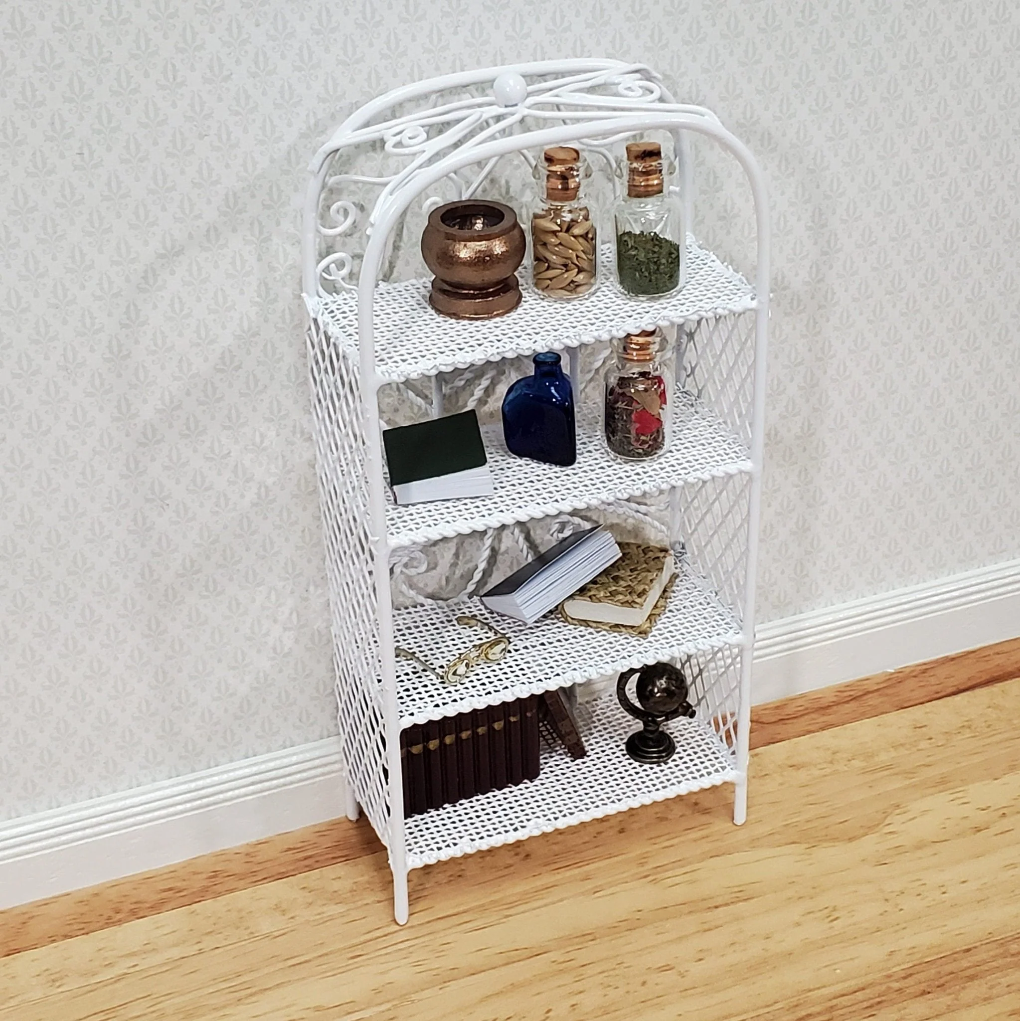 Dollhouse Shelves White Metal Wire Bookcase Bookshelf 1:12 Scale Miniature or Fairy Garden - Image 4