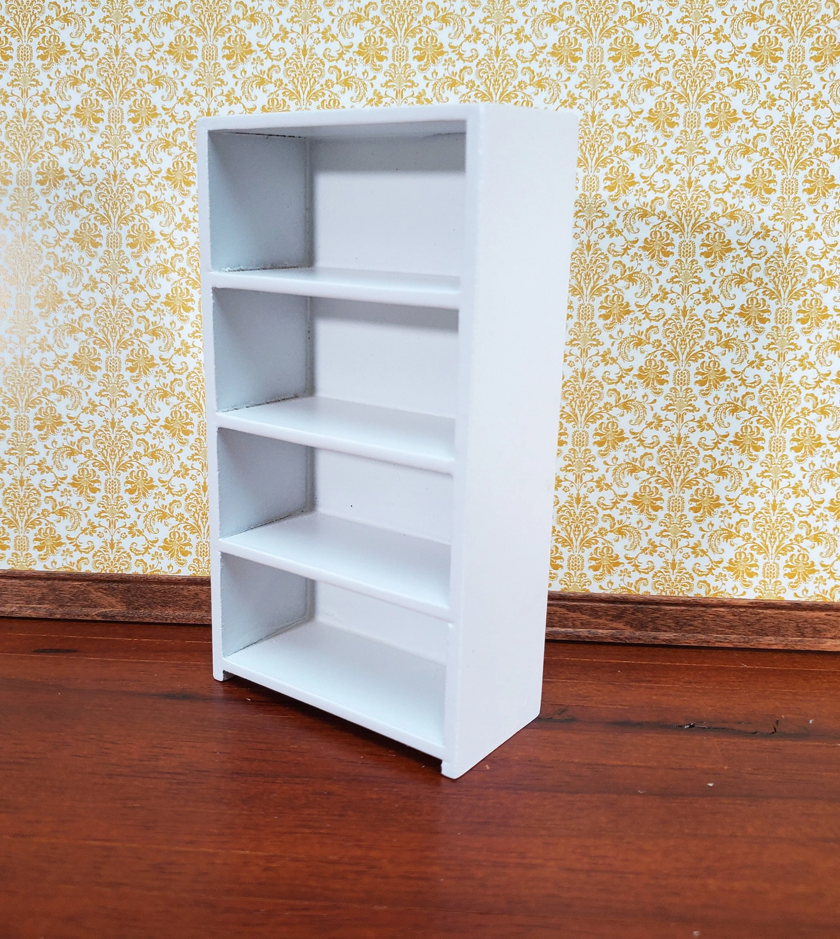 Dollhouse Shelves White Standing Bookcase 4 Shelf 1:12 Scale Furniture Bookshelf - Image 2