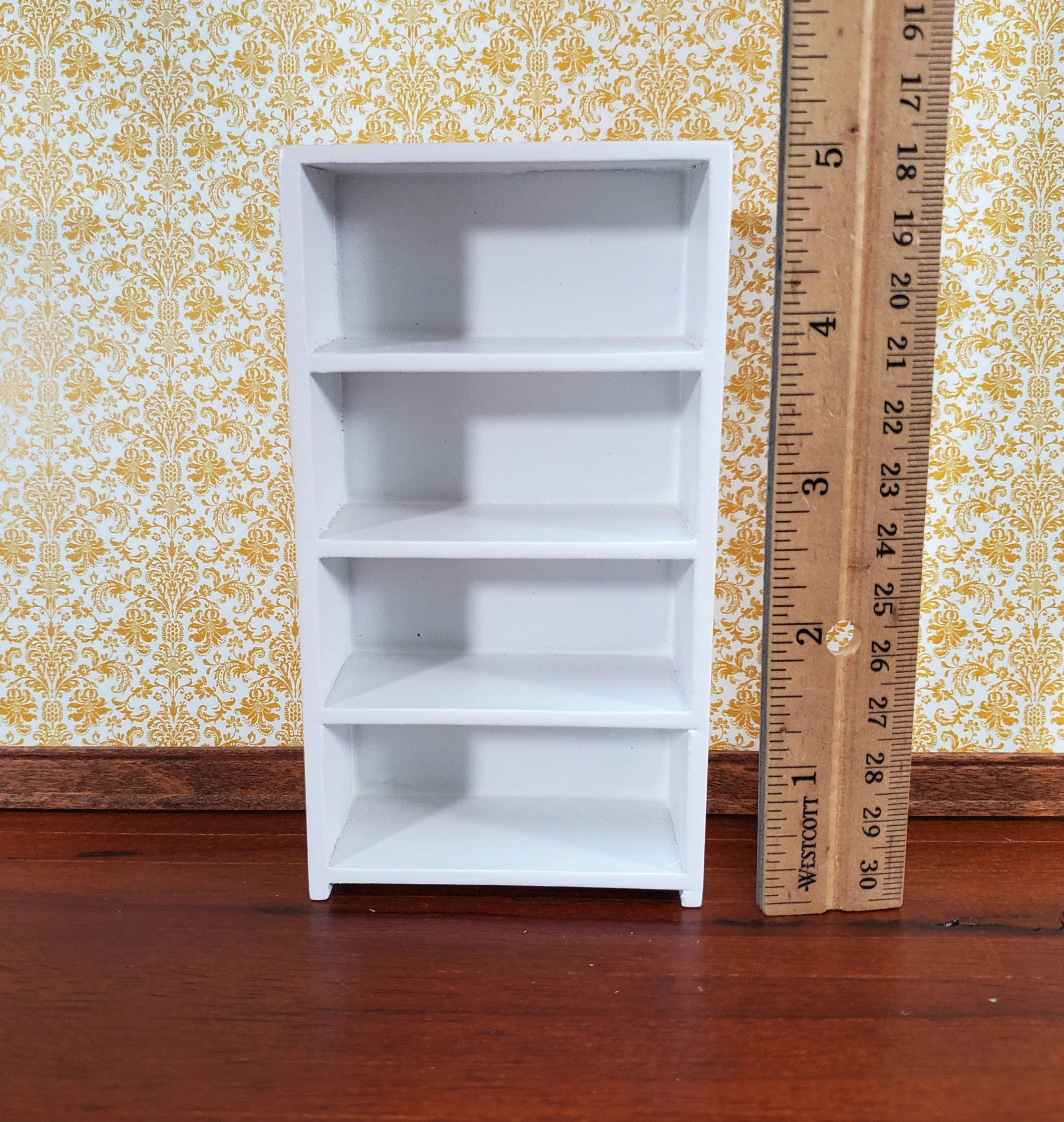 Dollhouse Shelves White Standing Bookcase 4 Shelf 1:12 Scale Furniture Bookshelf - Image 3