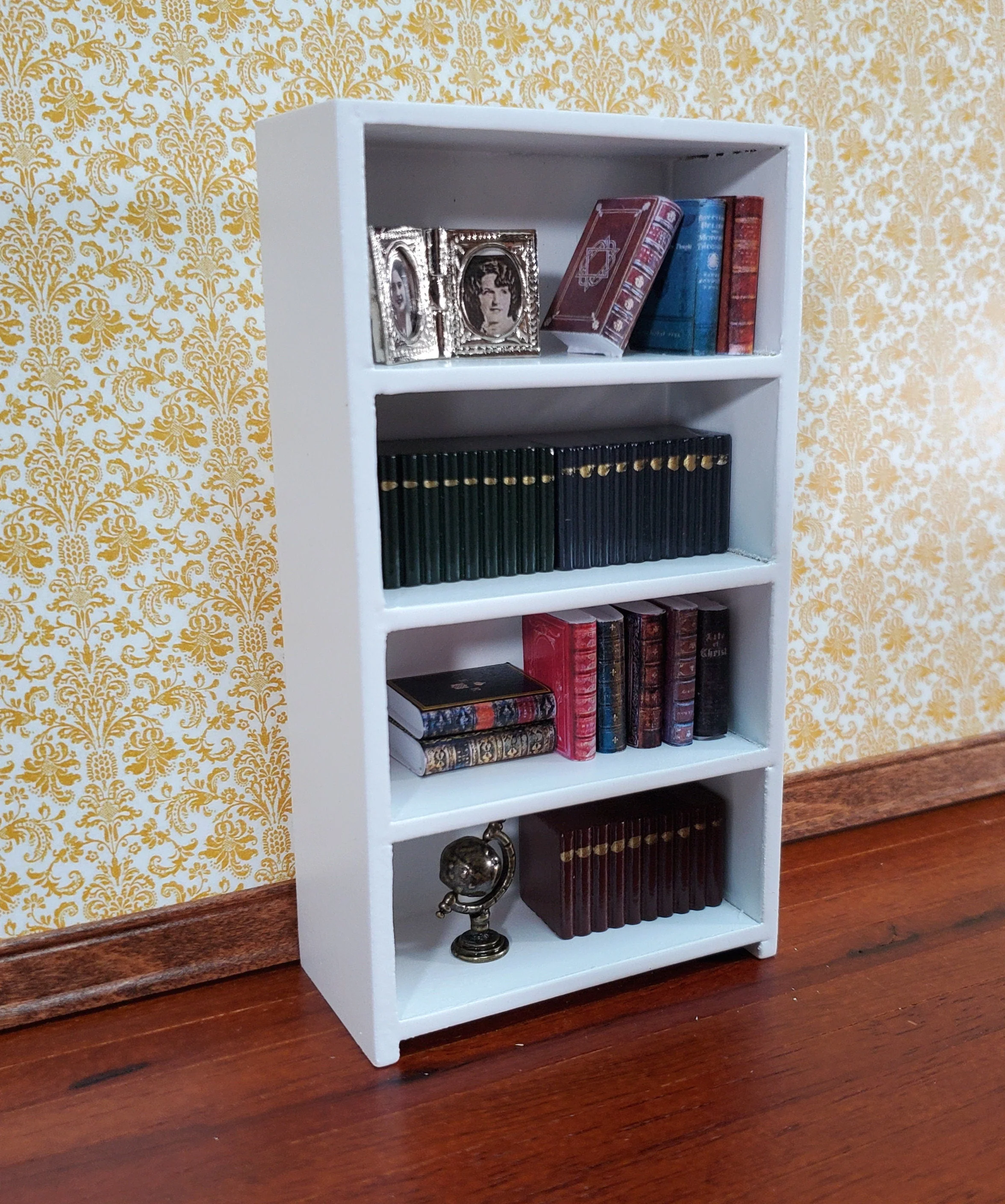 Dollhouse Shelves White Standing Bookcase 4 Shelf 1:12 Scale Furniture Bookshelf - Image 7