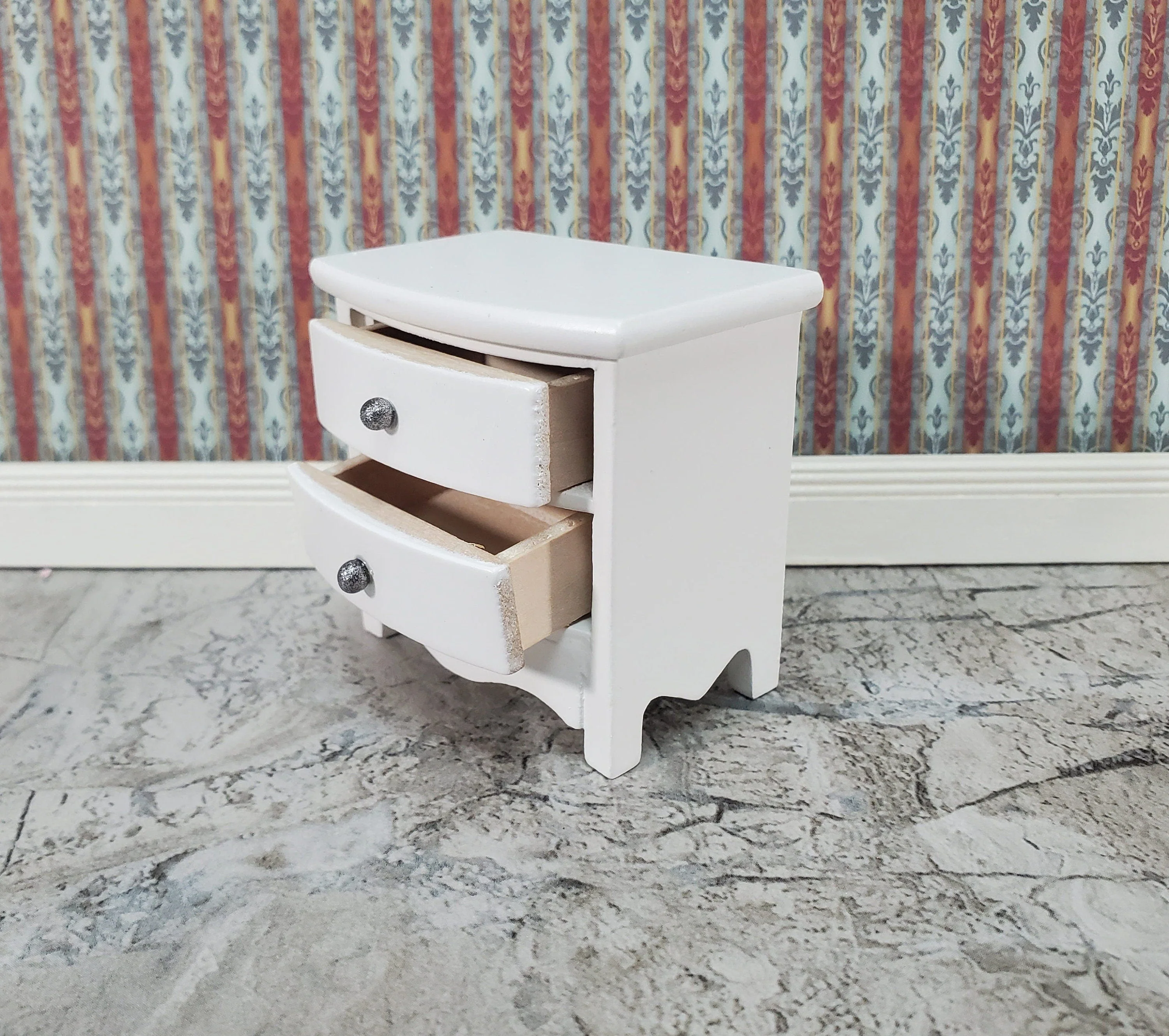 Dollhouse Side Table or Nightstand with 2 Drawers White 1:12 Scale Miniature Furniture - Image 3