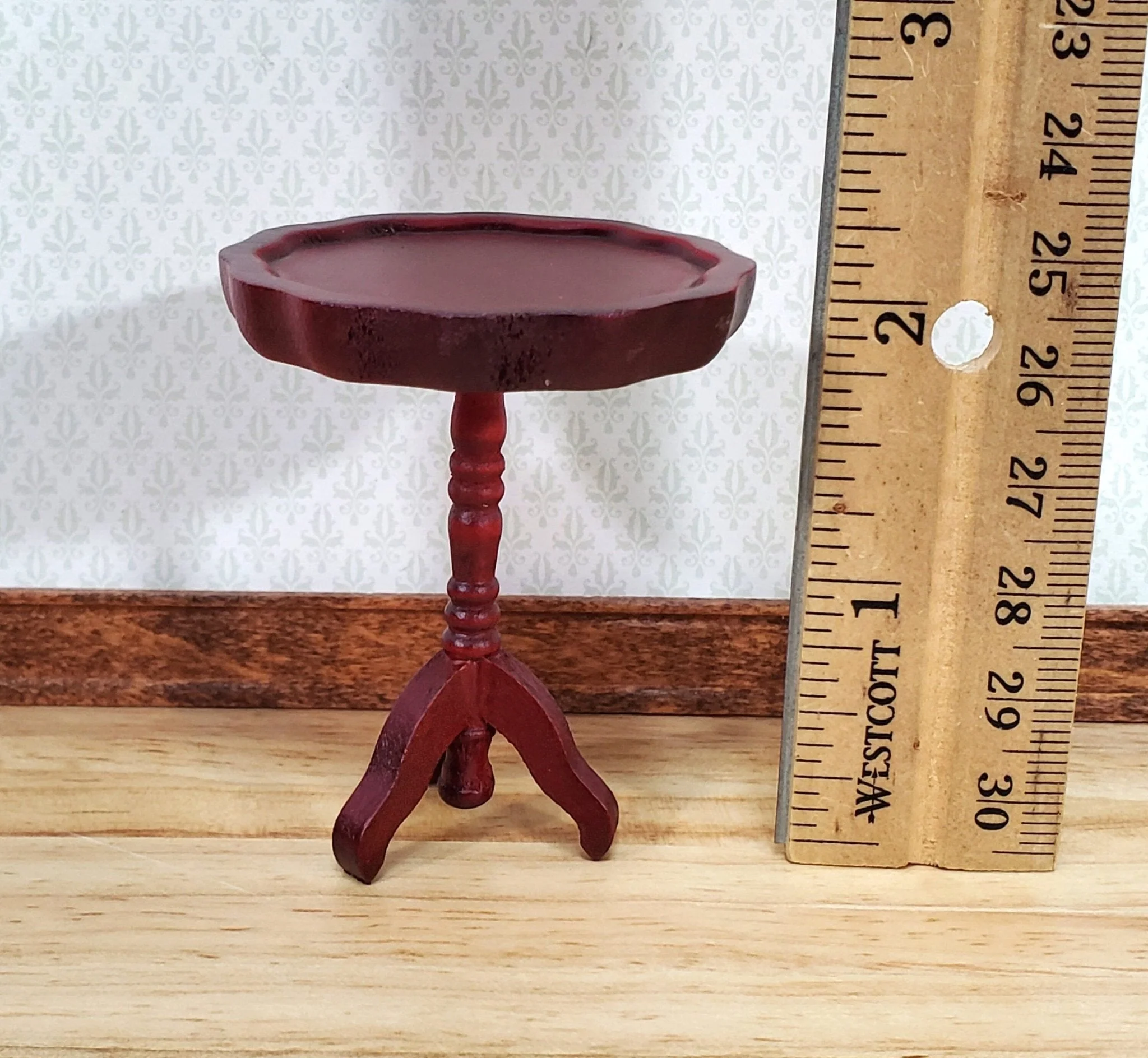 Dollhouse Side Table Pie Crust Style Mahogany Finish 1:12 Scale Wood Furniture - Image 3