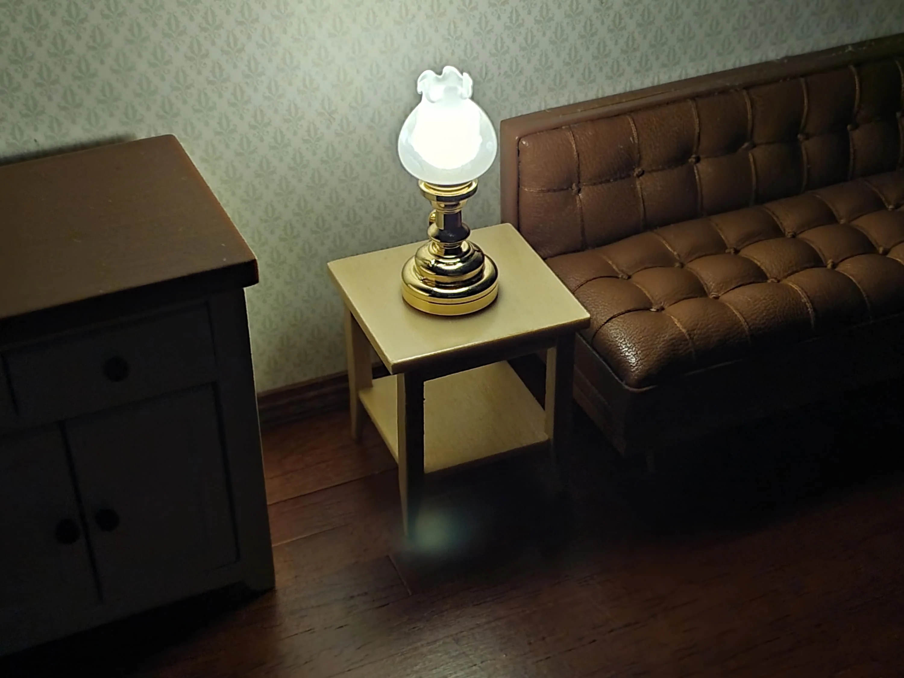 Dollhouse Side Table with Shelf Modern Style Light Oak Finish 1:12 Scale Miniature Furniture - Image 5