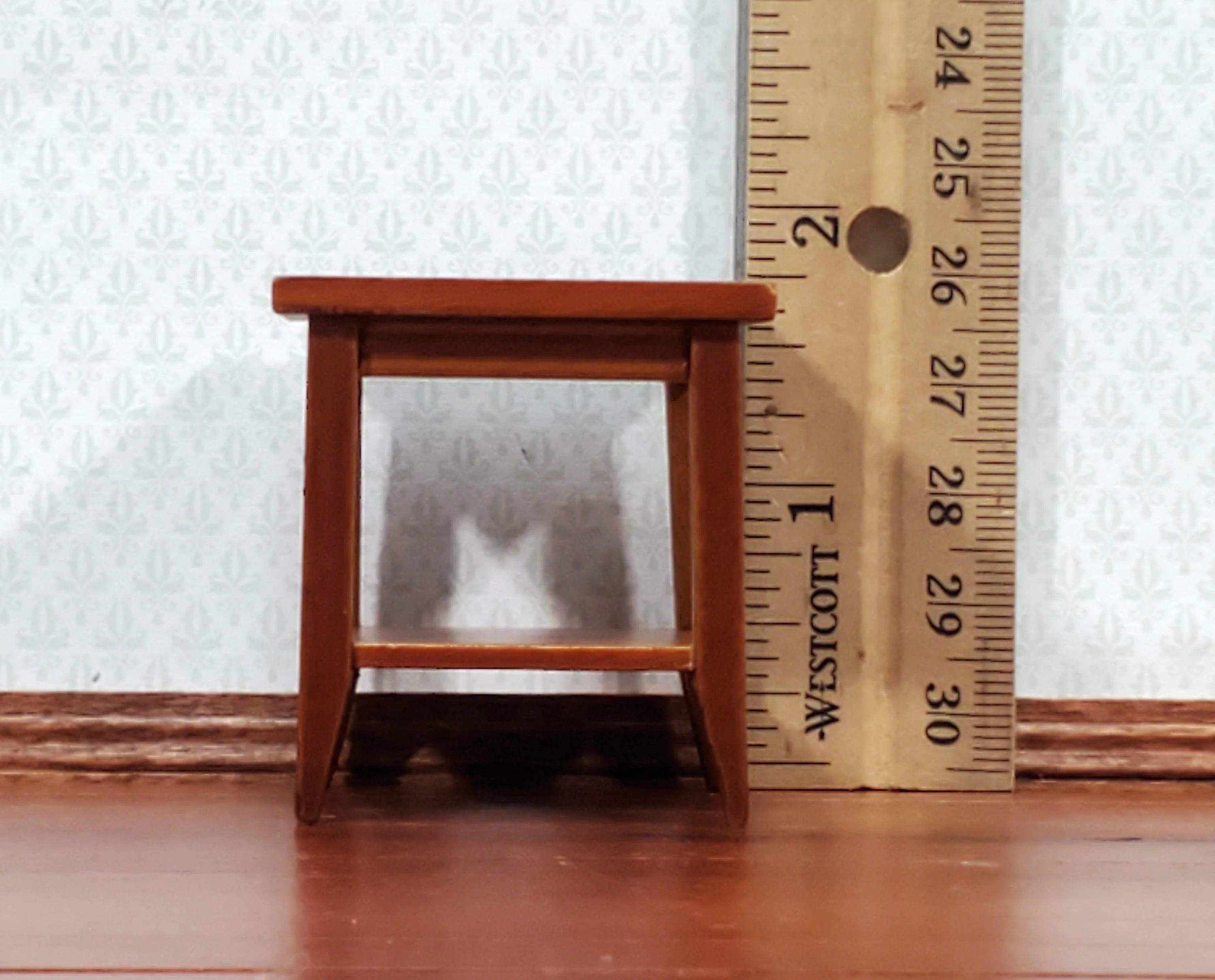 Dollhouse Side Table with Shelf Modern Style Walnut Finish 1:12 Scale Miniature Furniture - Image 3