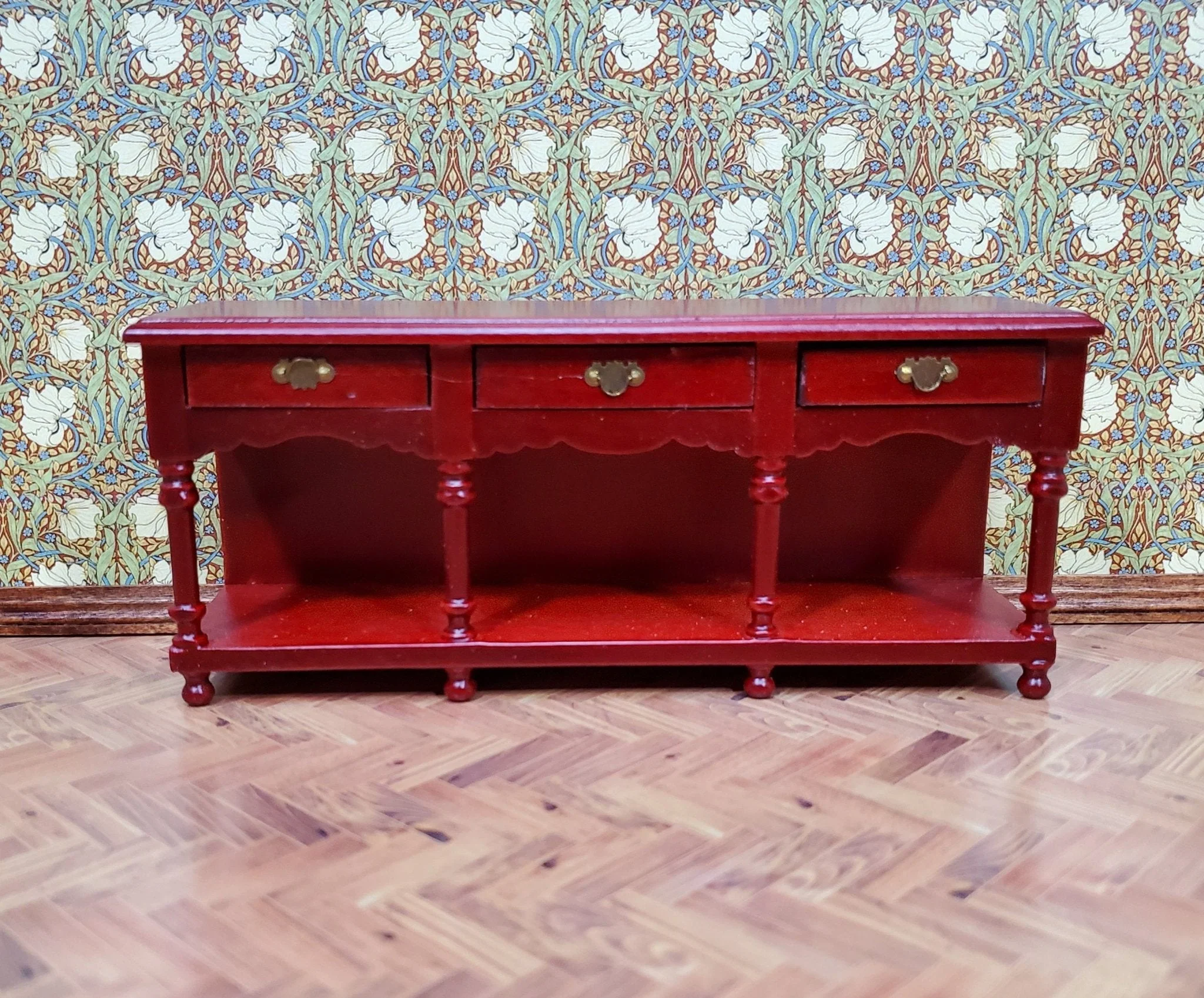Dollhouse Sideboard Buffet with Pot Shelf Mahogany Finish 1:12 Scale Furniture