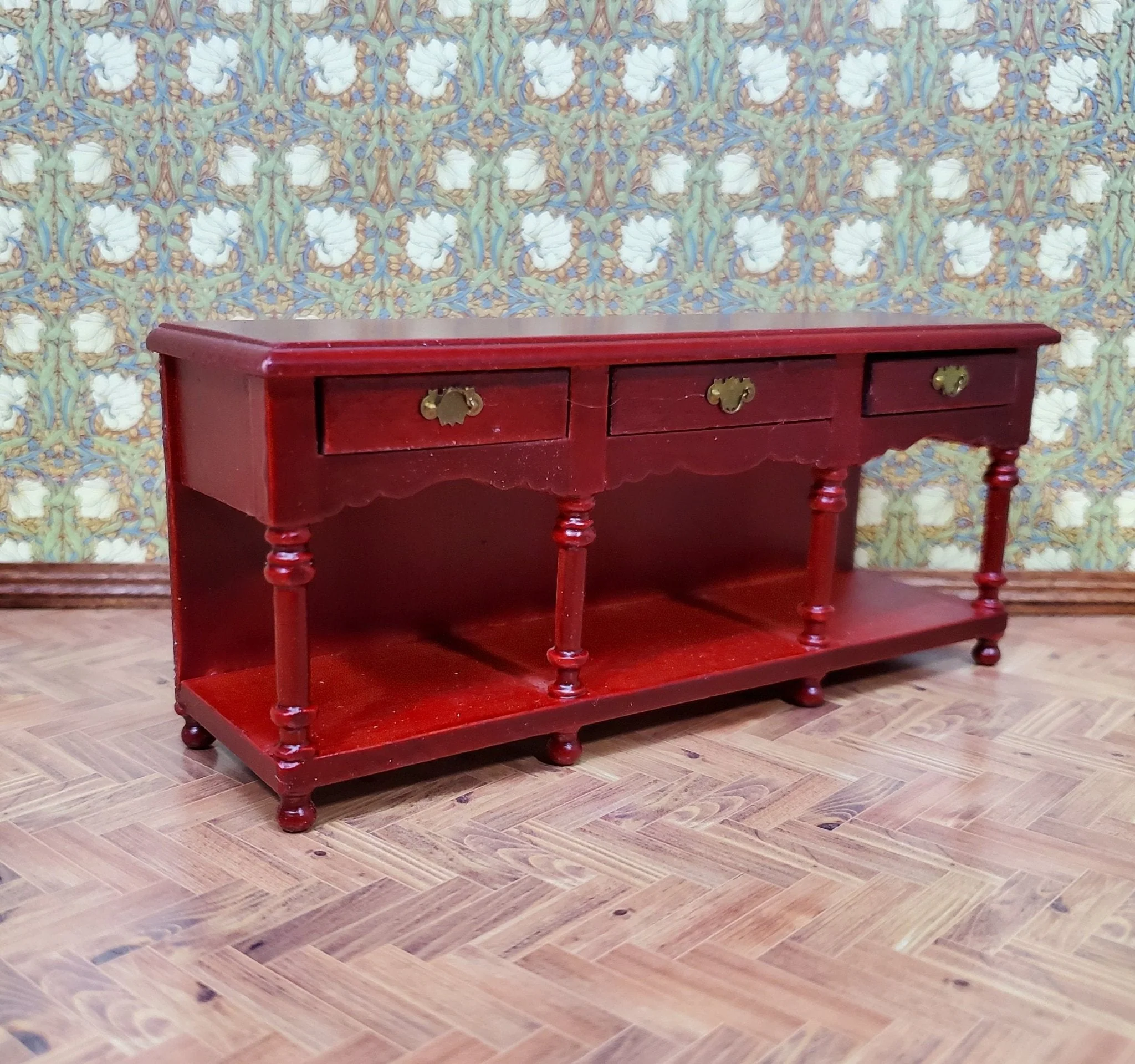 Dollhouse Sideboard Buffet with Pot Shelf Mahogany Finish 1:12 Scale Furniture - Image 2