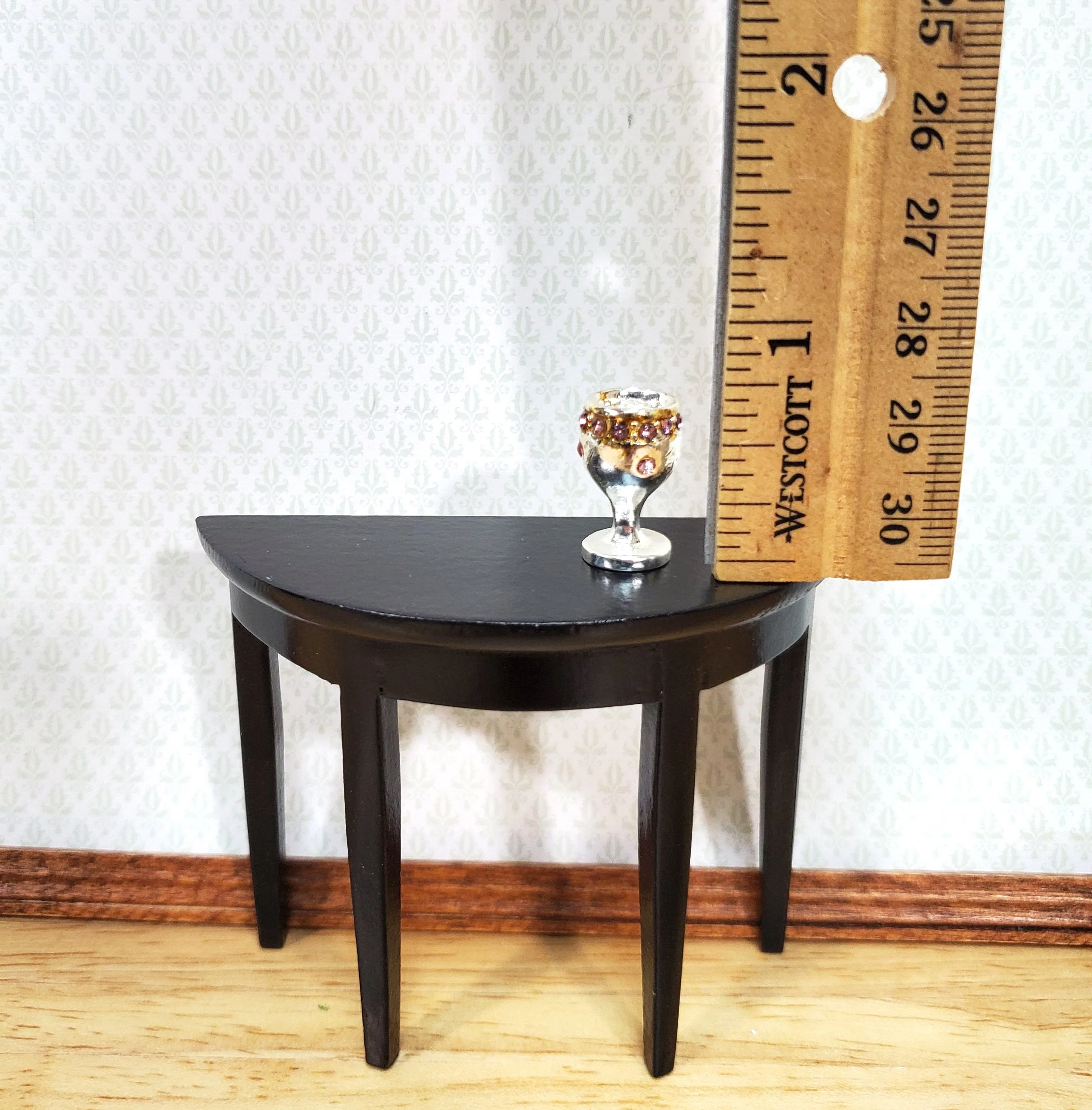 Dollhouse Silver Chalice Goblet Large with Pink Jewels 1:12 Scale Miniature - Image 3