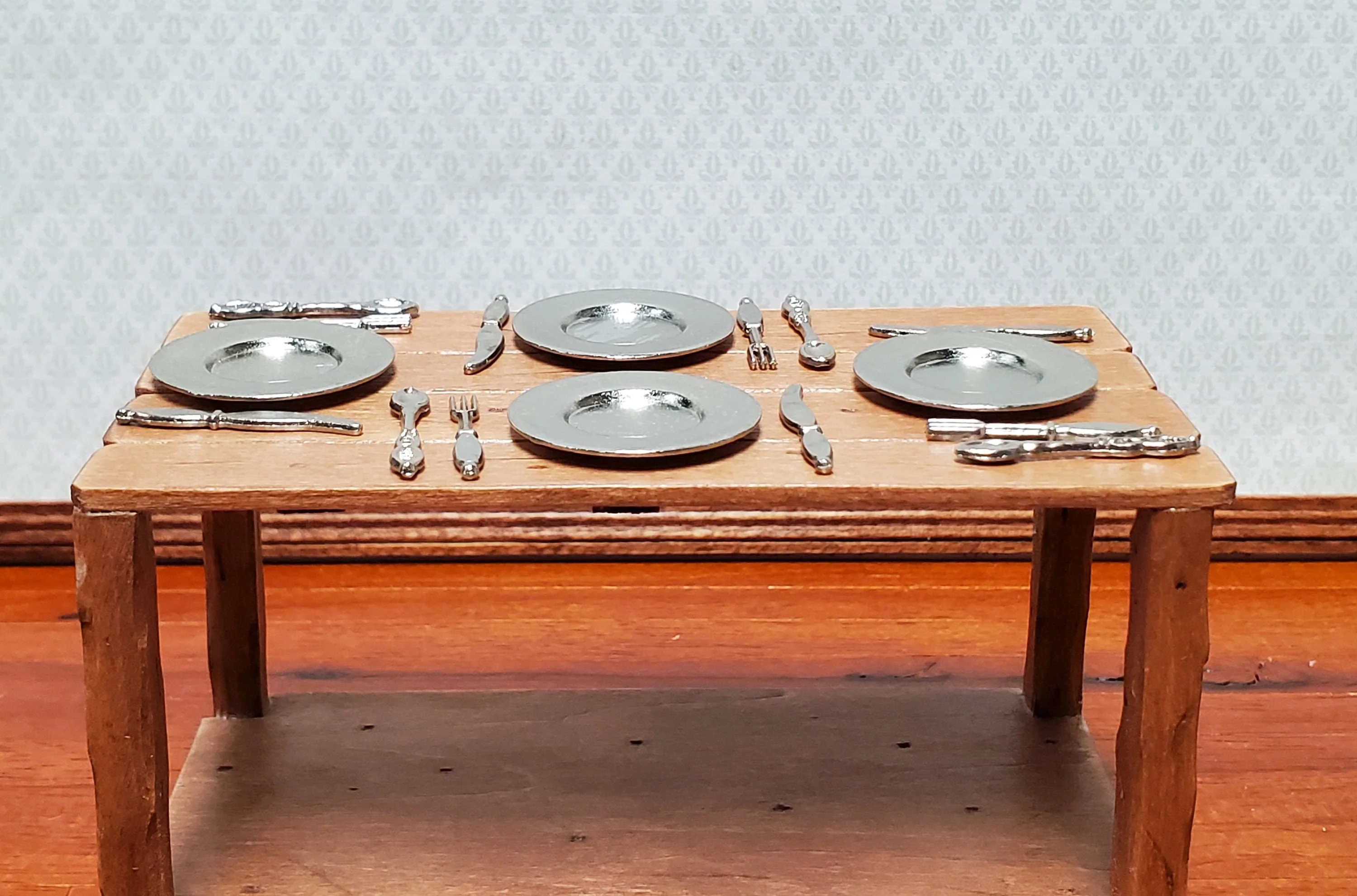 Dollhouse Silver Plates and Silverware Place Settings x4 1:12 Scale Miniatures - Image 3