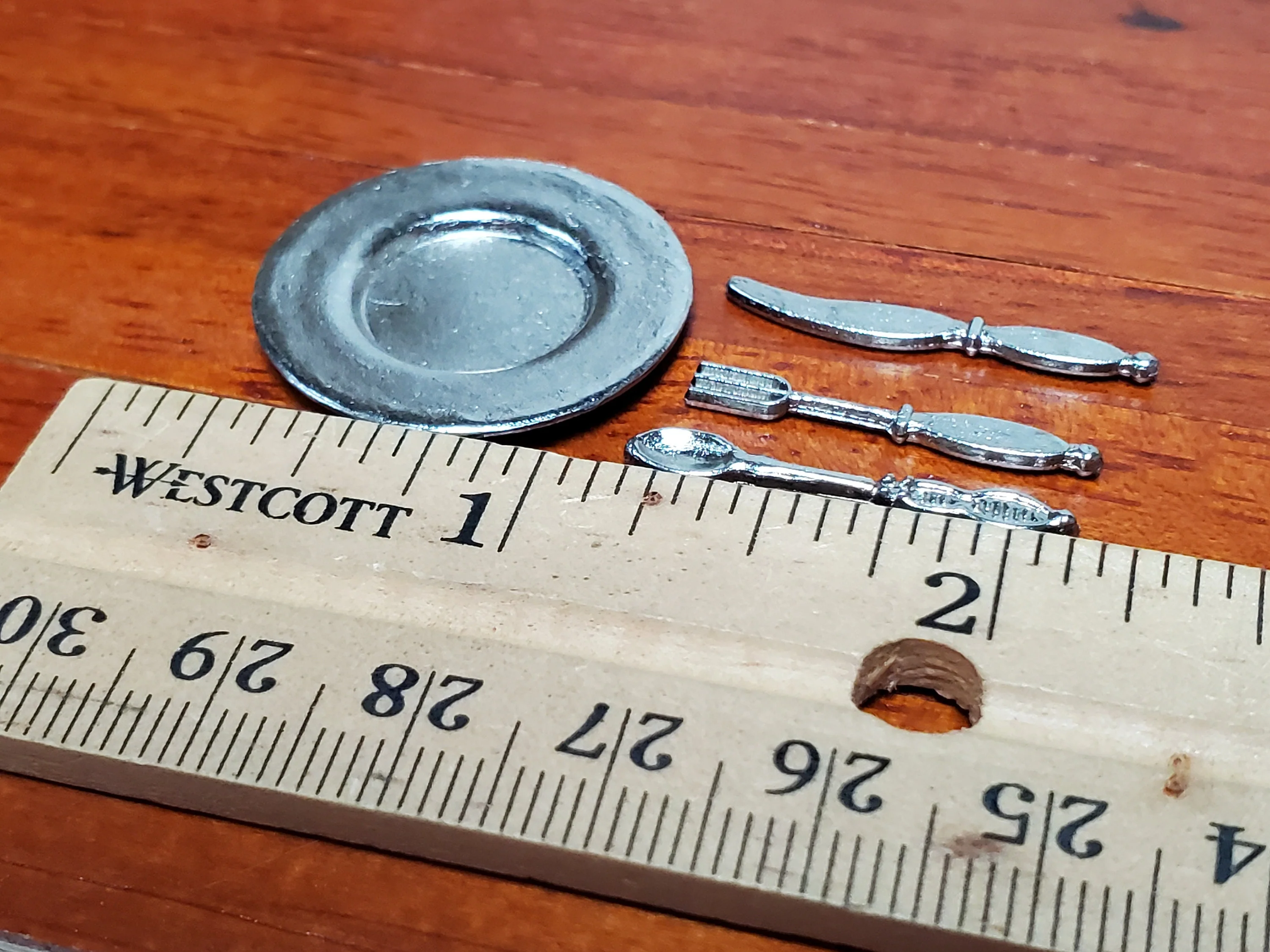 Dollhouse Silver Plates and Silverware Place Settings x4 1:12 Scale Miniatures - Image 5