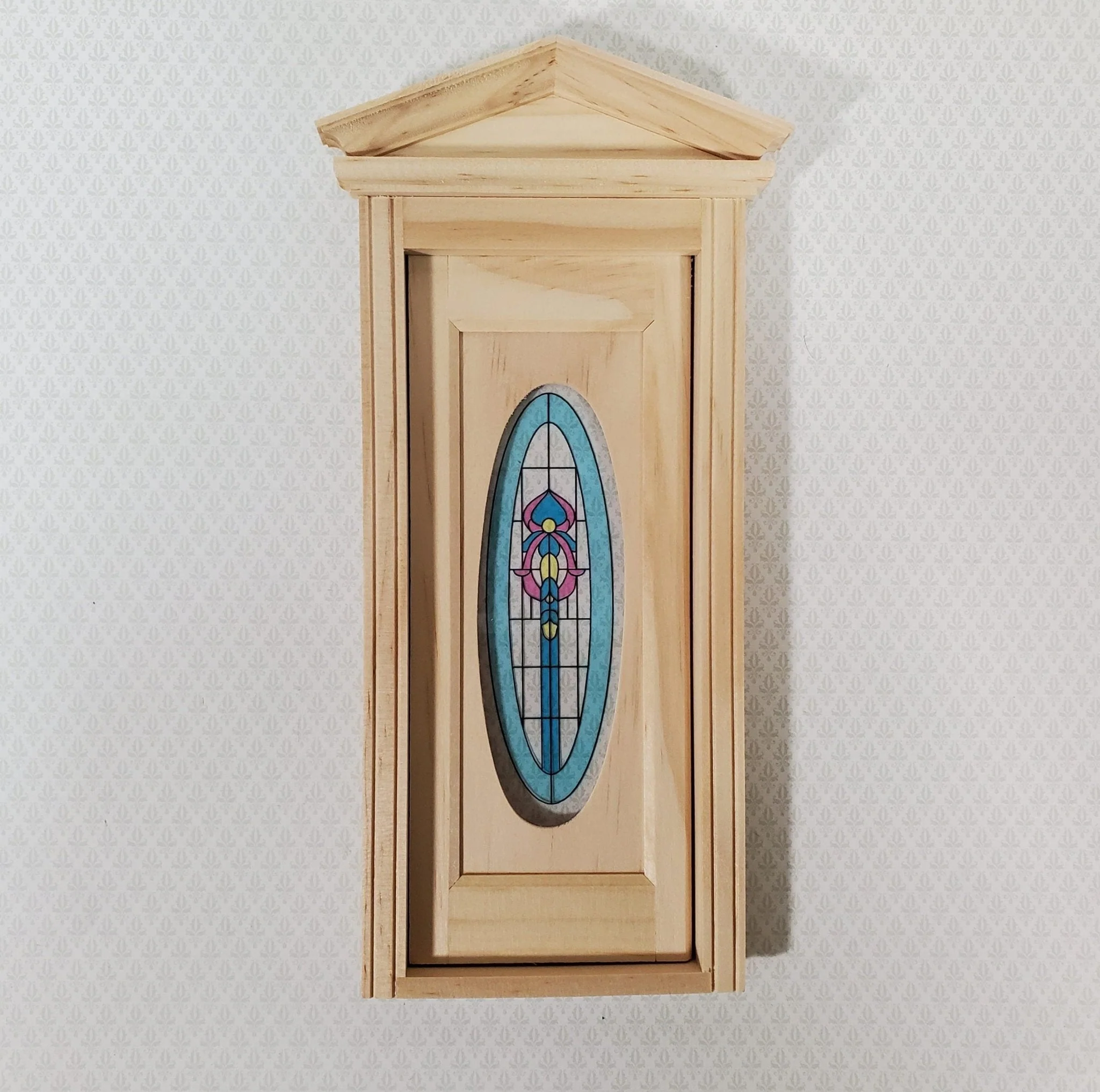 Dollhouse Simulated Stained Glass Door Insert Oval 1:12 Scale Fits Houseworks Door 6002 - Image 3