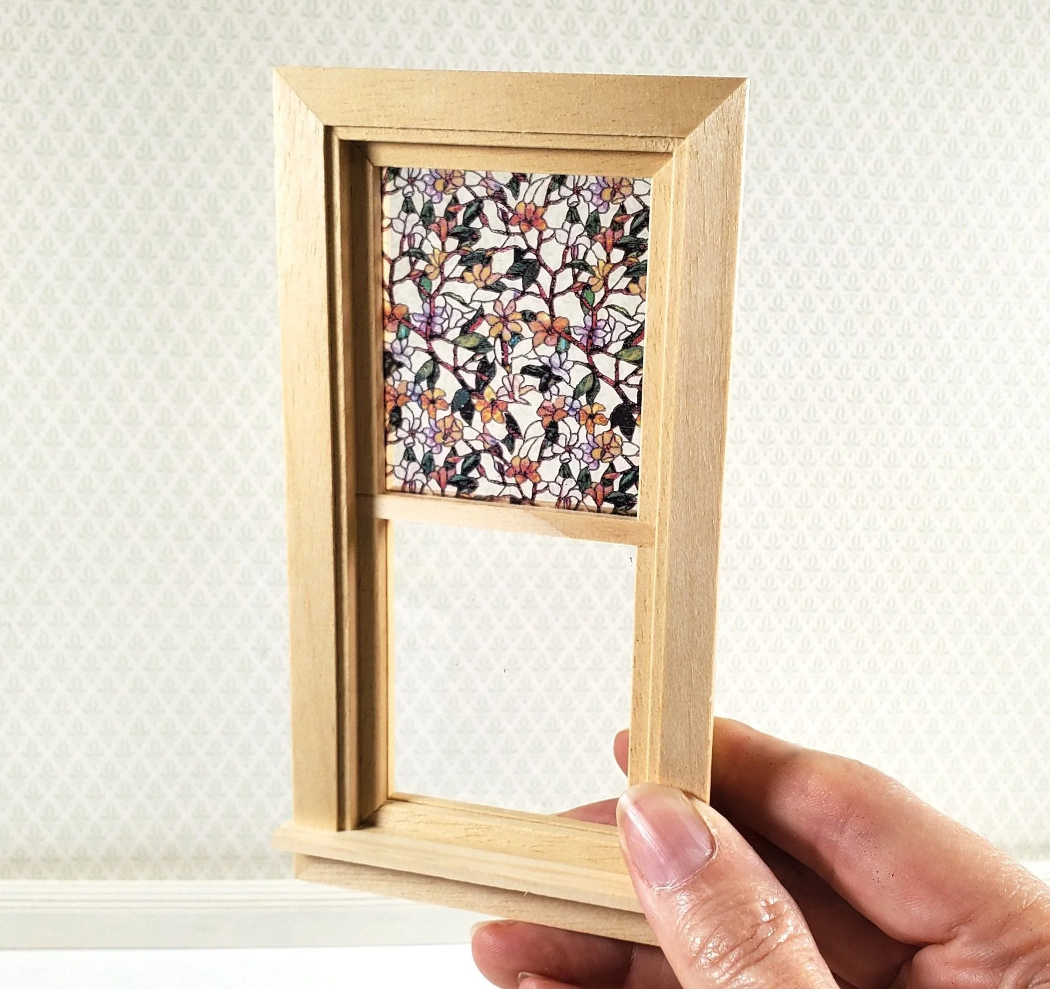 Dollhouse Simulated Stained Glass Insert Cut to Size Flowers for Windows 1:12 Scale - Image 4