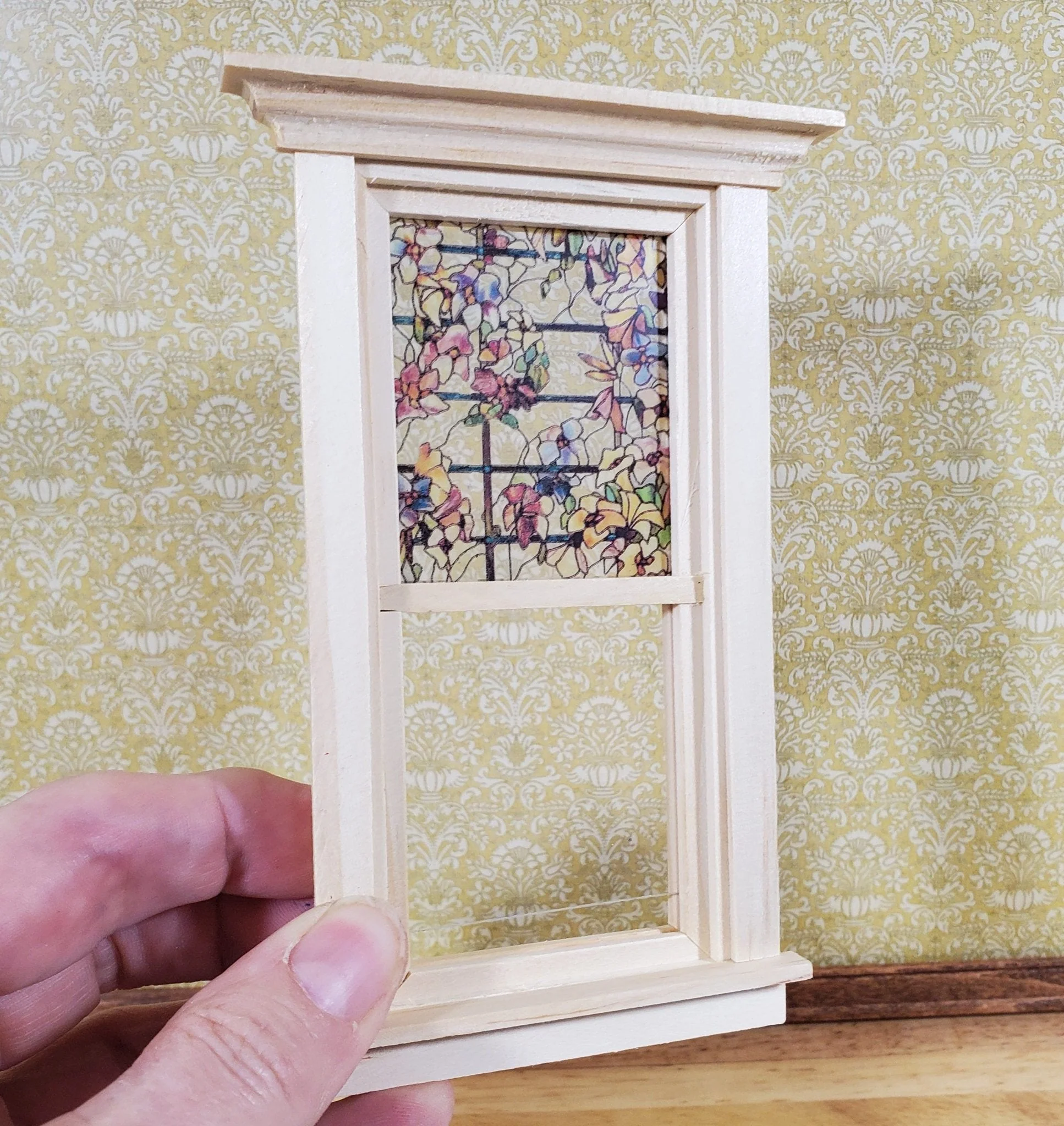 Dollhouse Simulated Stained Glass Insert Cut to Size Trellis for Windows or Doors 1:12 Scale - Image 2