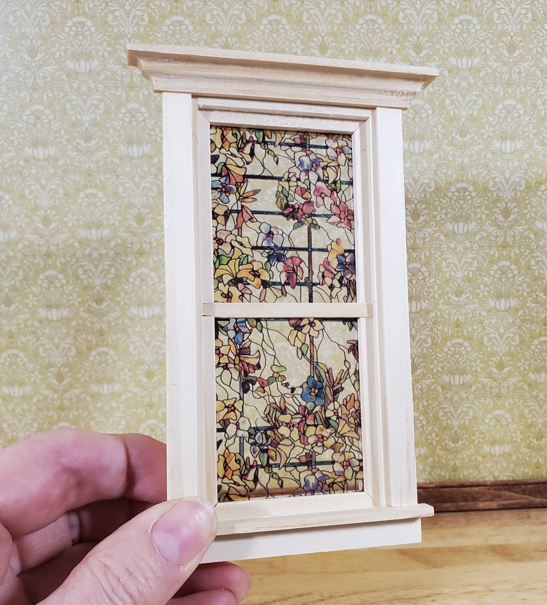 Dollhouse Simulated Stained Glass Insert Cut to Size Trellis for Windows or Doors 1:12 Scale - Image 3