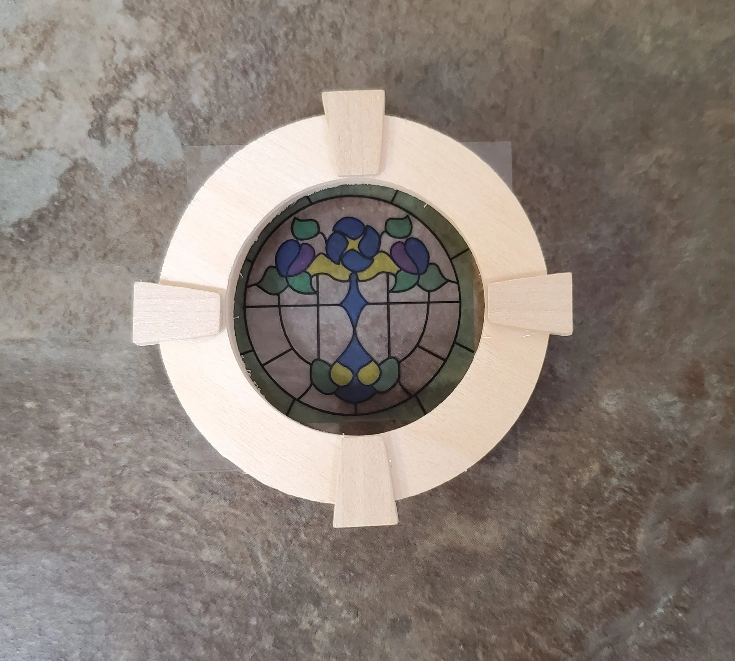 Dollhouse Simulated Stained Glass Window Insert Round 1:12 Scale Miniature SLIM20 - Image 3